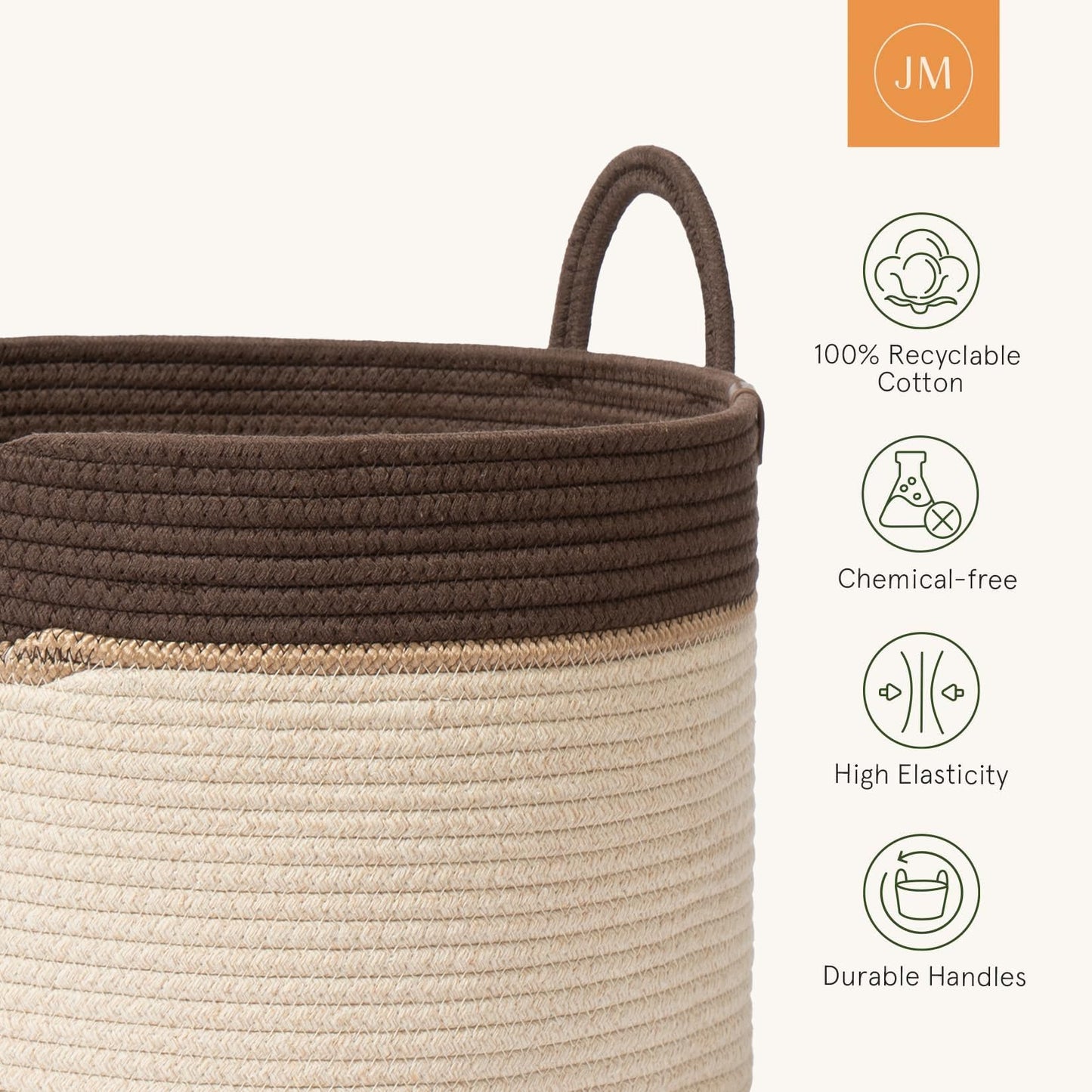 LA JOLIE MUSE Braided Basket, Cotton Rope Storage Baskets, Large Cotton Basket, Laundry Basket for Blanket, Children's Toys, Basket S Laundry Basket for Children's Room, Oatmeal, 32 Litres