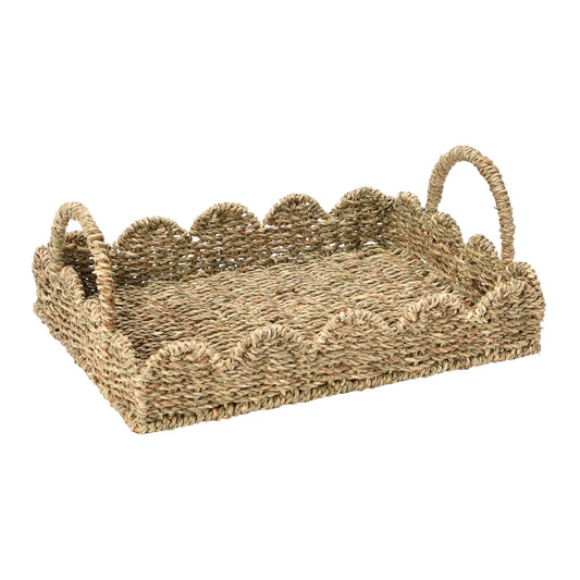Household Essentials Handwoven Tray with Scalloped Edge and Handles, Natural