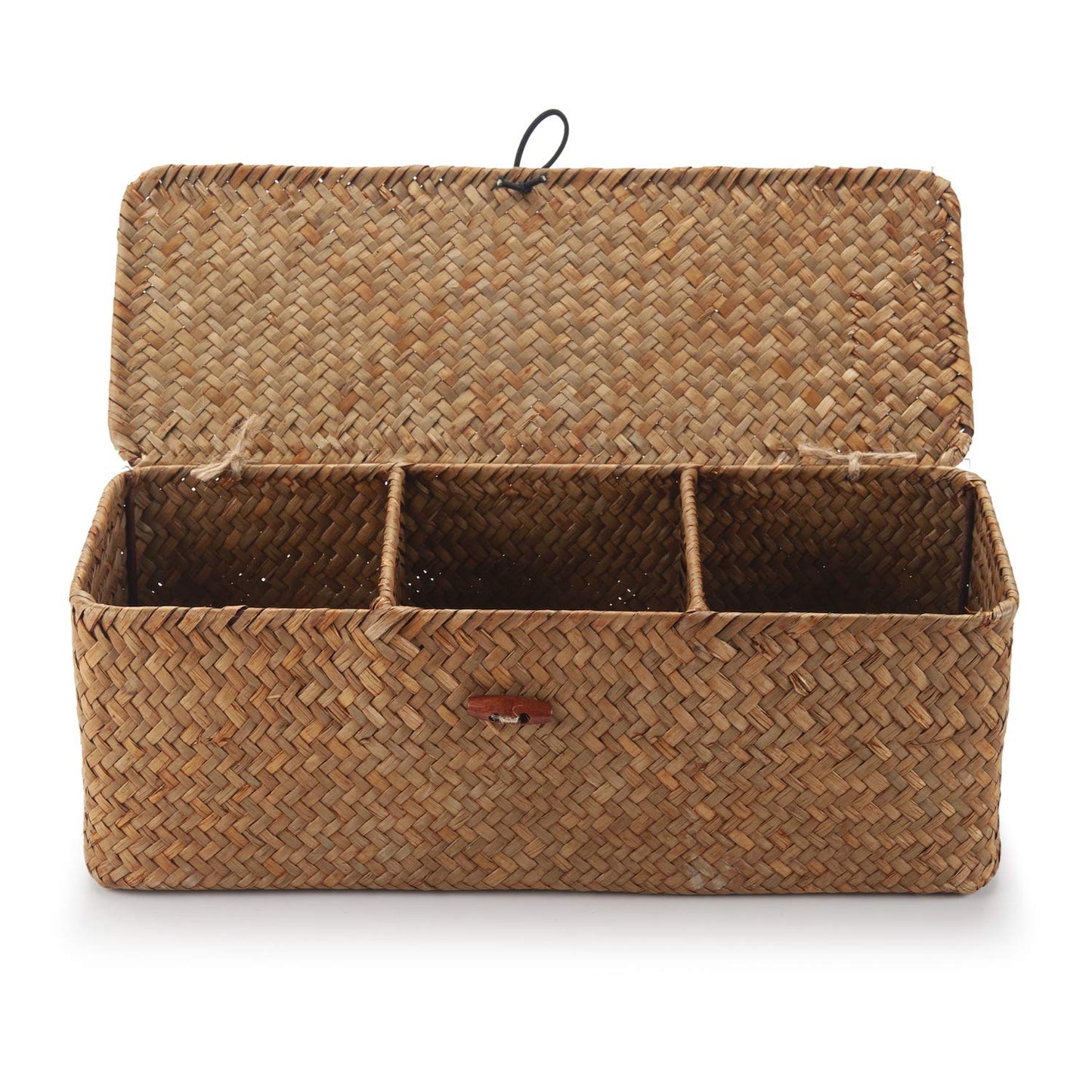 DOKOT Seagrass Woven Storage Basket with Lid, Rectangular Narrow Tampon Toilet Tank Organizer