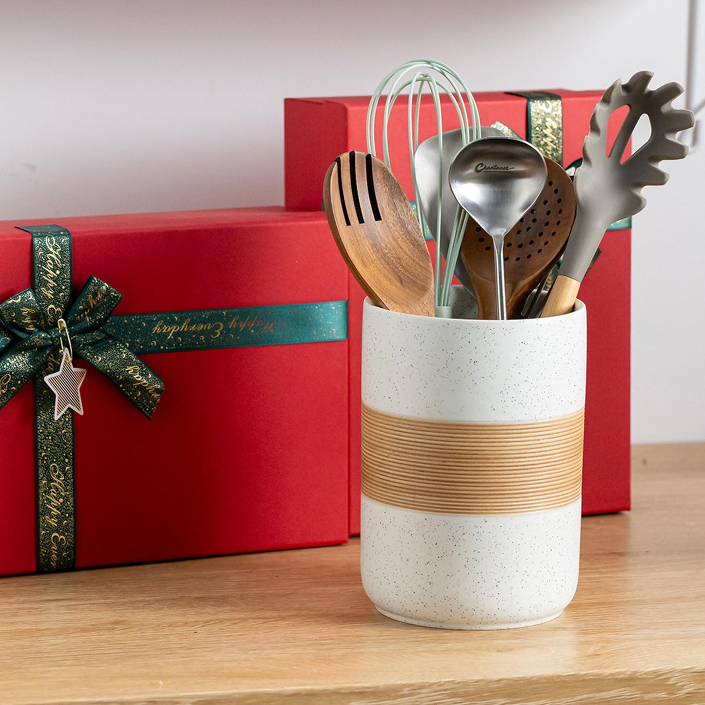 Miamolo Large Storage Containers with Lids, Ceramic Coffee Container Kitchen Food Storage Jars for Spice Sugar Tea Bag, Stackable Decorative Jars for Counter, White & 61oz