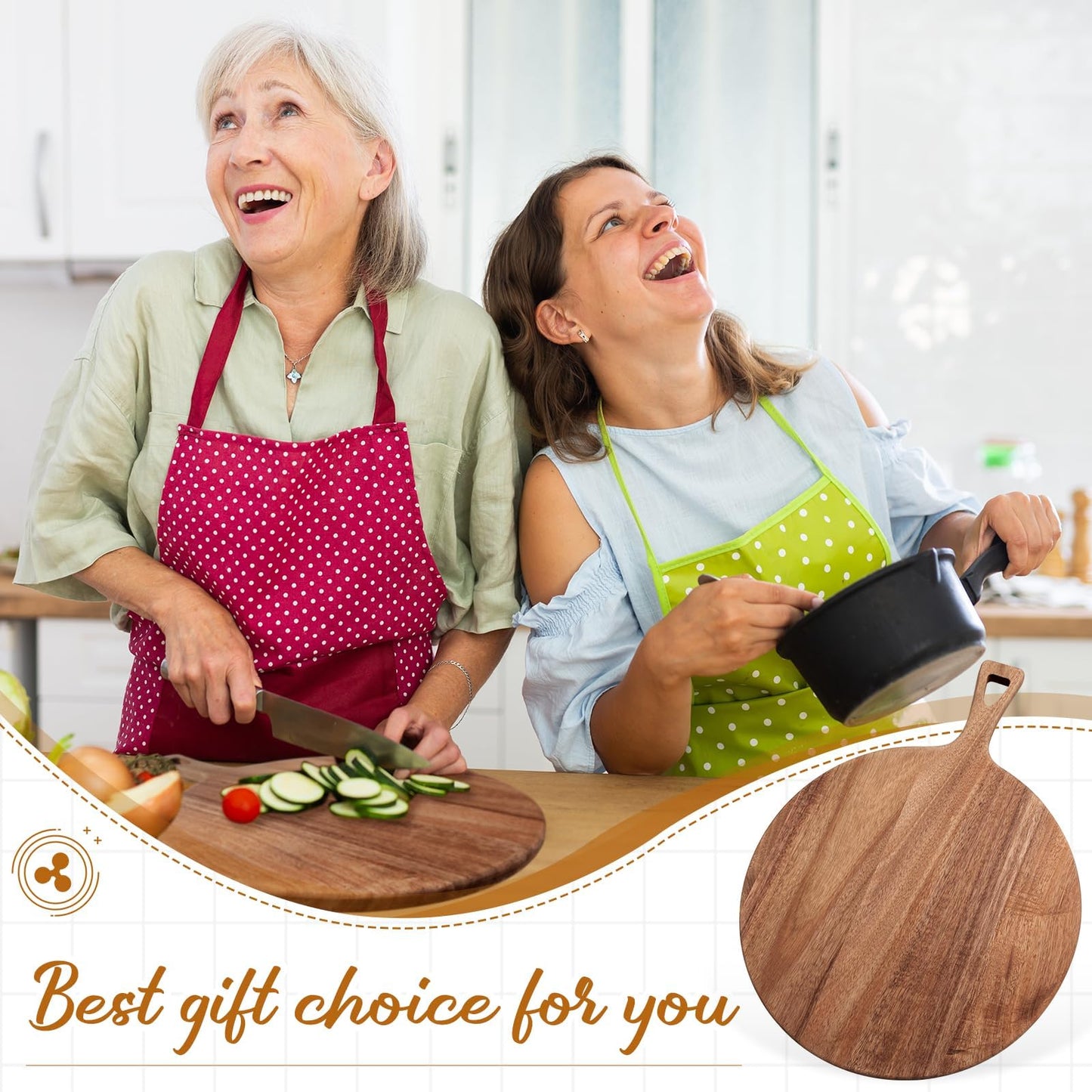 15.4 x 11.4 Inch Acacia Large Wood Cutting Board with Handle Large Round Wooden Cutting Boards Cutting Serving Board for Kitchen Meat Bread Cheese Pizza Vegetables Board Wedding Housewarming Gift