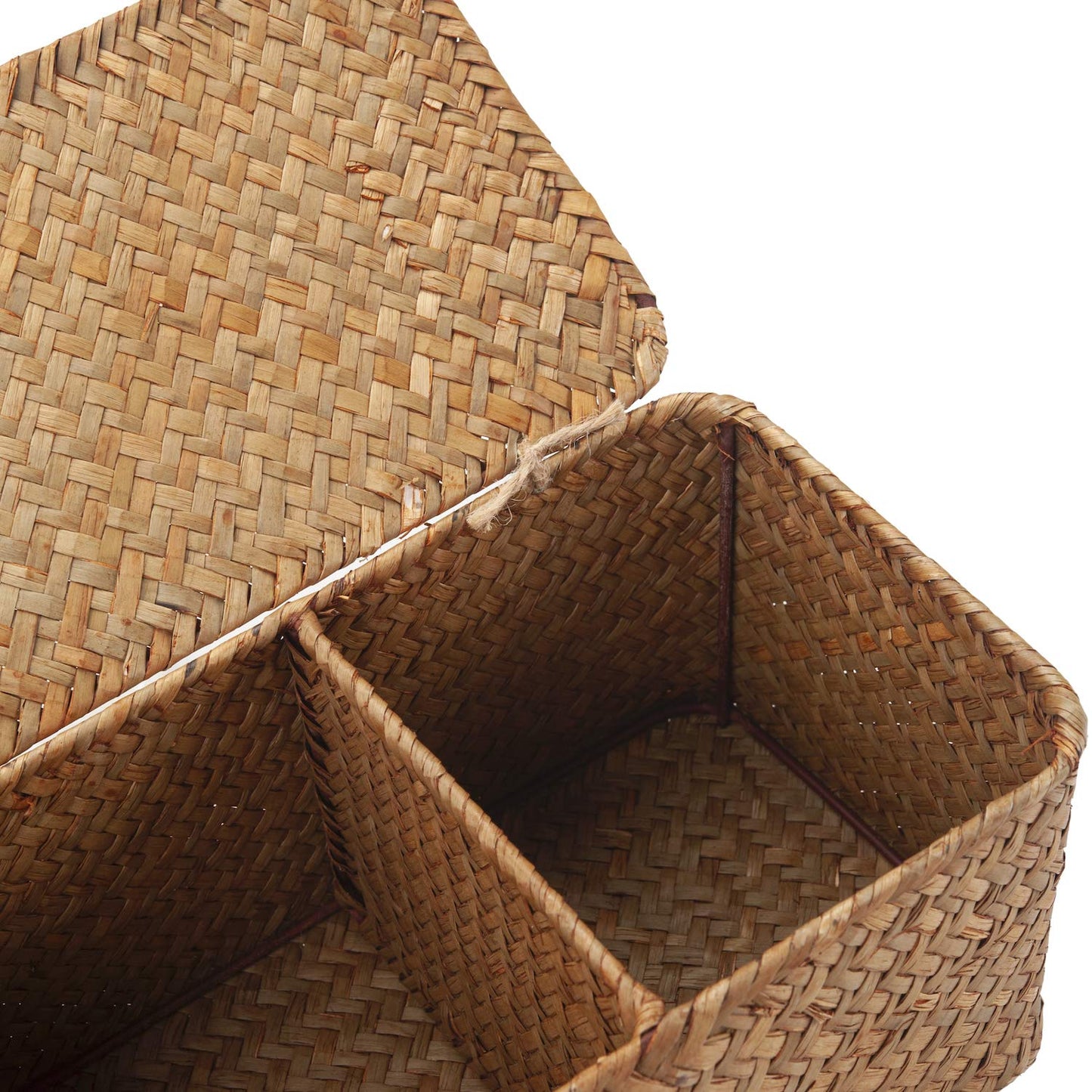 DOKOT Seagrass Woven Storage Basket with Lid, Rectangular Narrow Tampon Toilet Tank Organizer