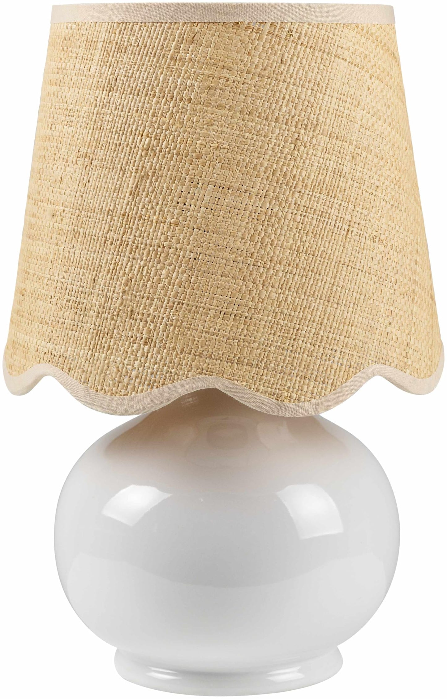 BoutiqueRugs Theisseil Boho Ceramic Bedside Table Lamp for Bedroom Nightstand and Living Room - Shade Rattan - White, Beige - 13" H