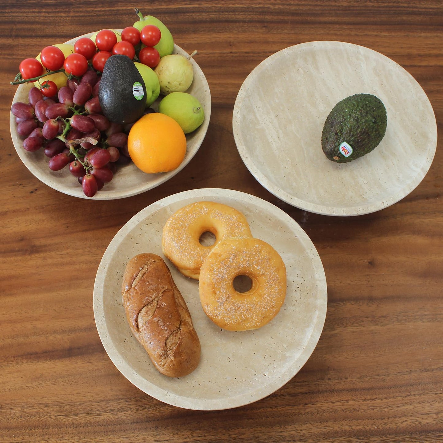 Natural Travertine Fruit Bowl for Kitchen Counter 10.2", Large Decorative Bowl Pedestal for Home Decor, Fruits Holder For Dining Table - Kitchen Organization