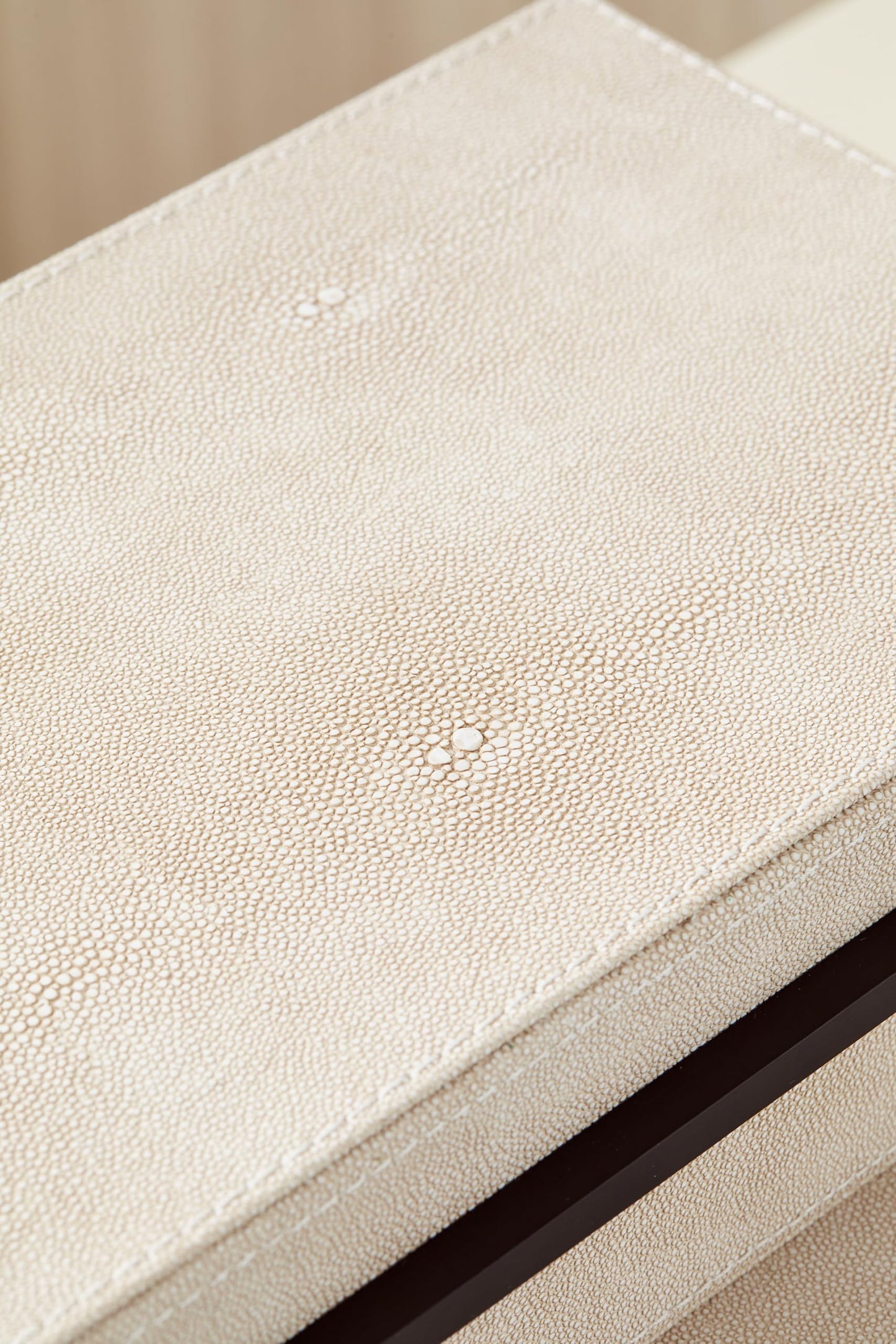 Goodinough Ivory Shagreen Decorative Boxes with Lids Set of 2 - Large Leather Stacking Storage Boxes for Home Decor, Black Metal Handle Remote Control Box, Modern Jewelry Box for Shelves, Coffee Table