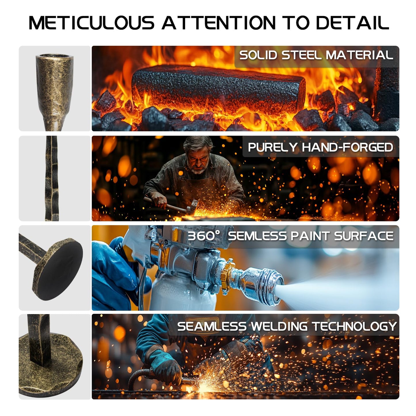 BEGINS Hand-Forged Bronze Taper Candle Holders, Set of 3 Decorative Metal Candlestick Holders for Weddings, Dining Table, Church, Home Decor