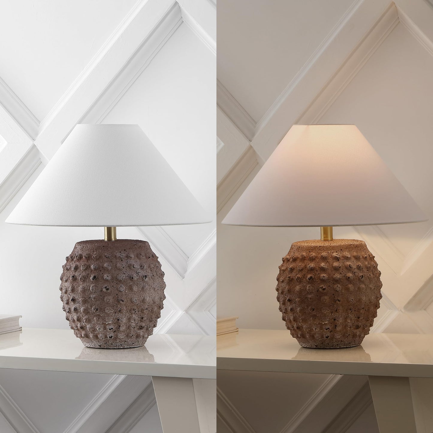 JONATHAN Y JYL5601C-SET2 Effie 18.25" Minimalist Scandinavian Ceramic/Iron Hobnail LED Table Lamp for Bedroom, Living Room, Office, College, Nightstands and Coffee Table, Matte Taupe (Set of 2)