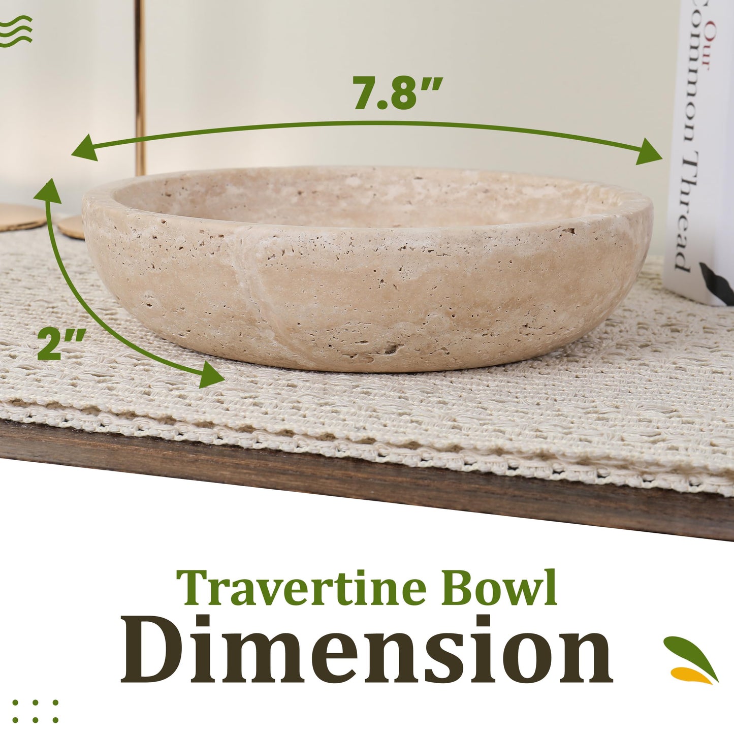 FNTSTICGOODS Travertine Decorative Bowl - 7.8” Diameter & 2” Height - Key Bowl for Entryway Table - Travertine - Organic Modern Centerpiece - Beige/Natural