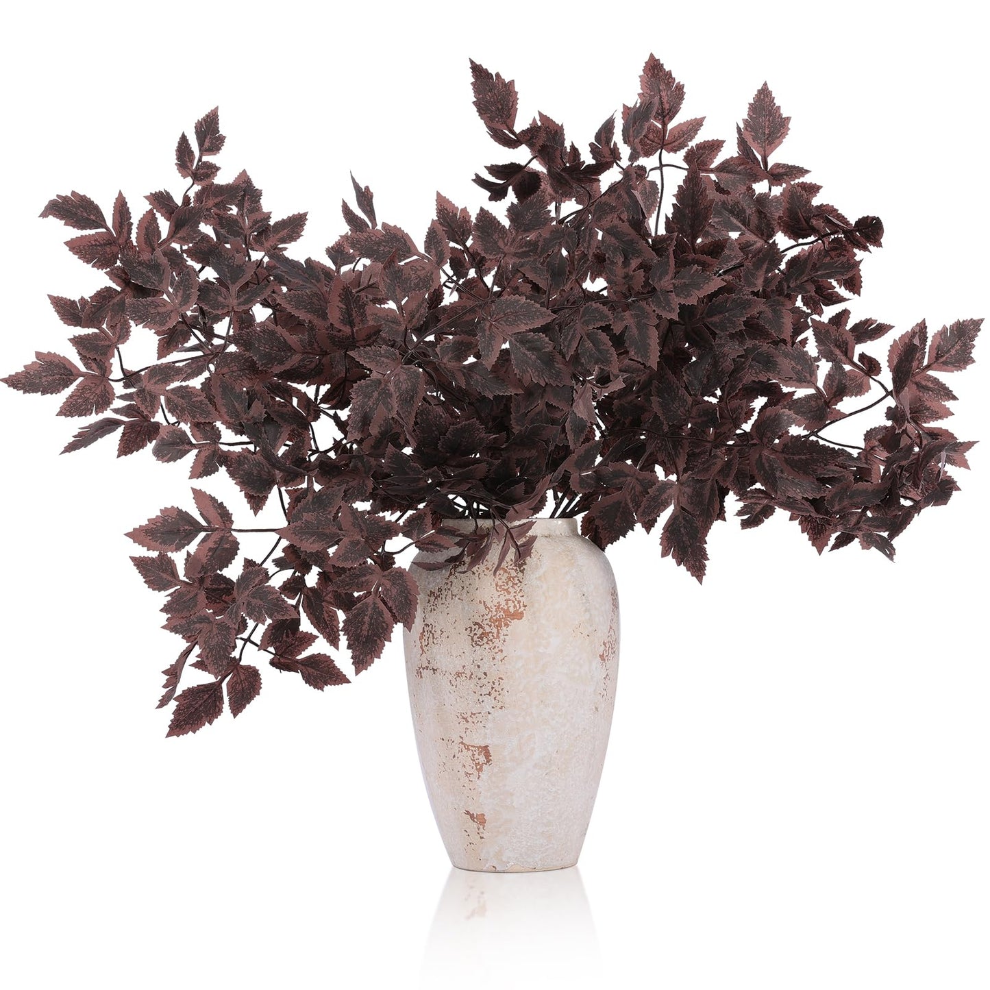 Hananona 4 Pcs Artificial Cimicifuga Leaf Spray, 23 in Faux Burgundy Fall Greenery Branch with Long Stems for Vase, Farmhouse Thanksgiving Autumn Centerpiece Halloween Decor (4, Chocolate, 23 in)