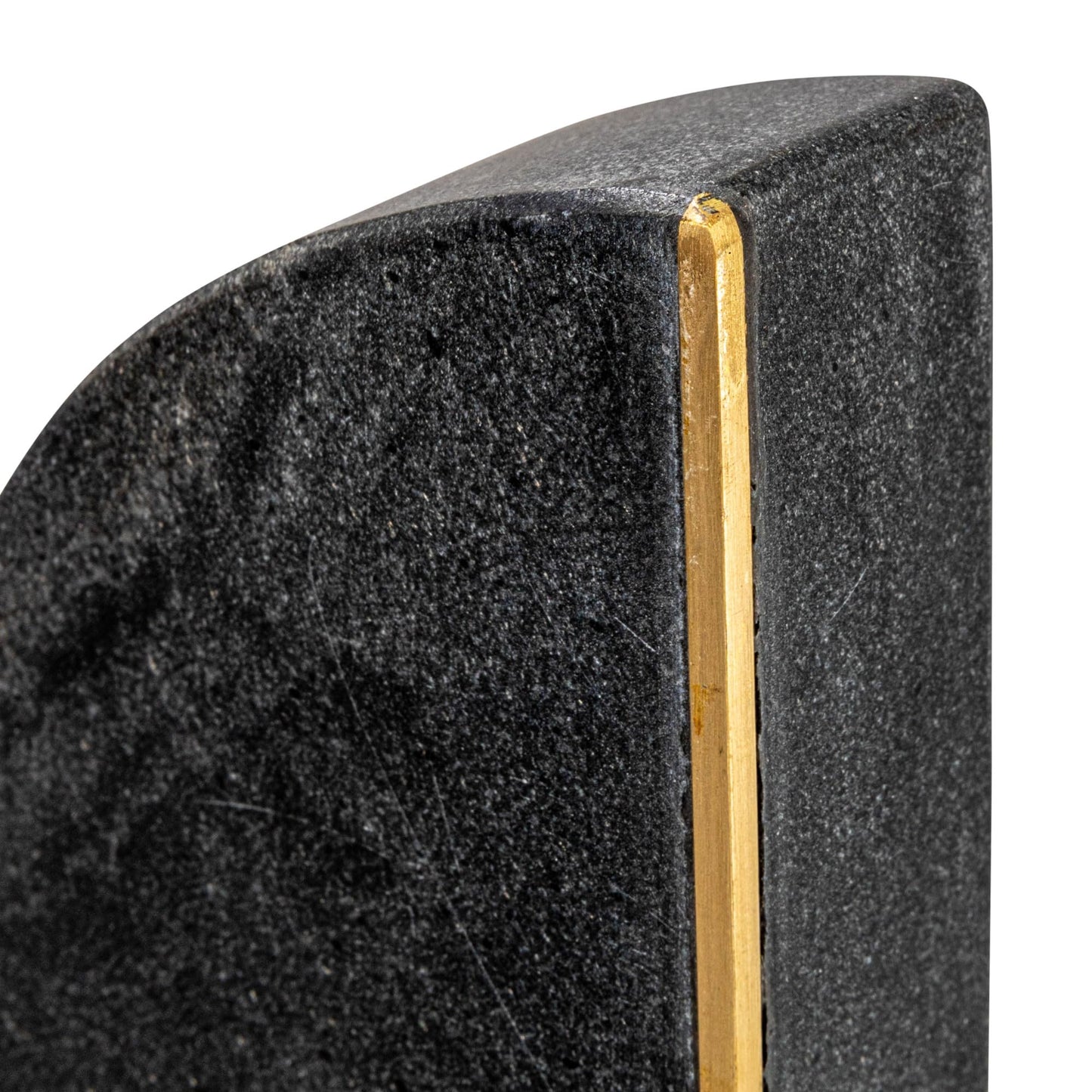 Creative Co-Op Boho Arched Semicircle Marble Bookends with Brass Detail, Set of 2, Black