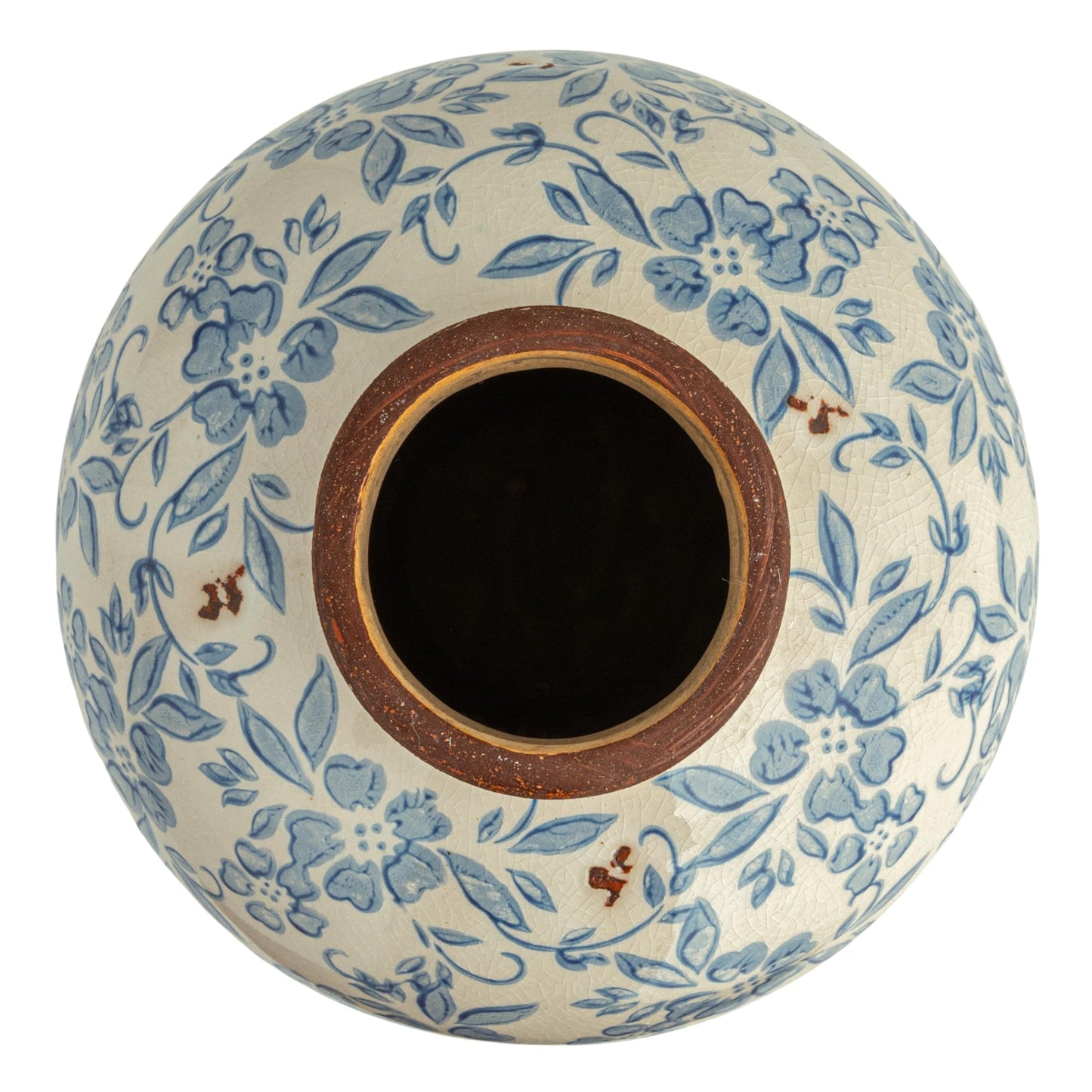 Creative Co-Op DF2720 8" H Terracotta Floral Transferware Pattern & Crackle Finish Vase, Blue