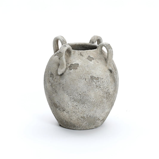 LuxenHome Rustic Ceramic Vase,11'' Gray and White Round Vase,Terracotta Large Flower Vases with Handles for Living Room Home Decor,Vintage Pottery Tall Vases Home Décor Accents