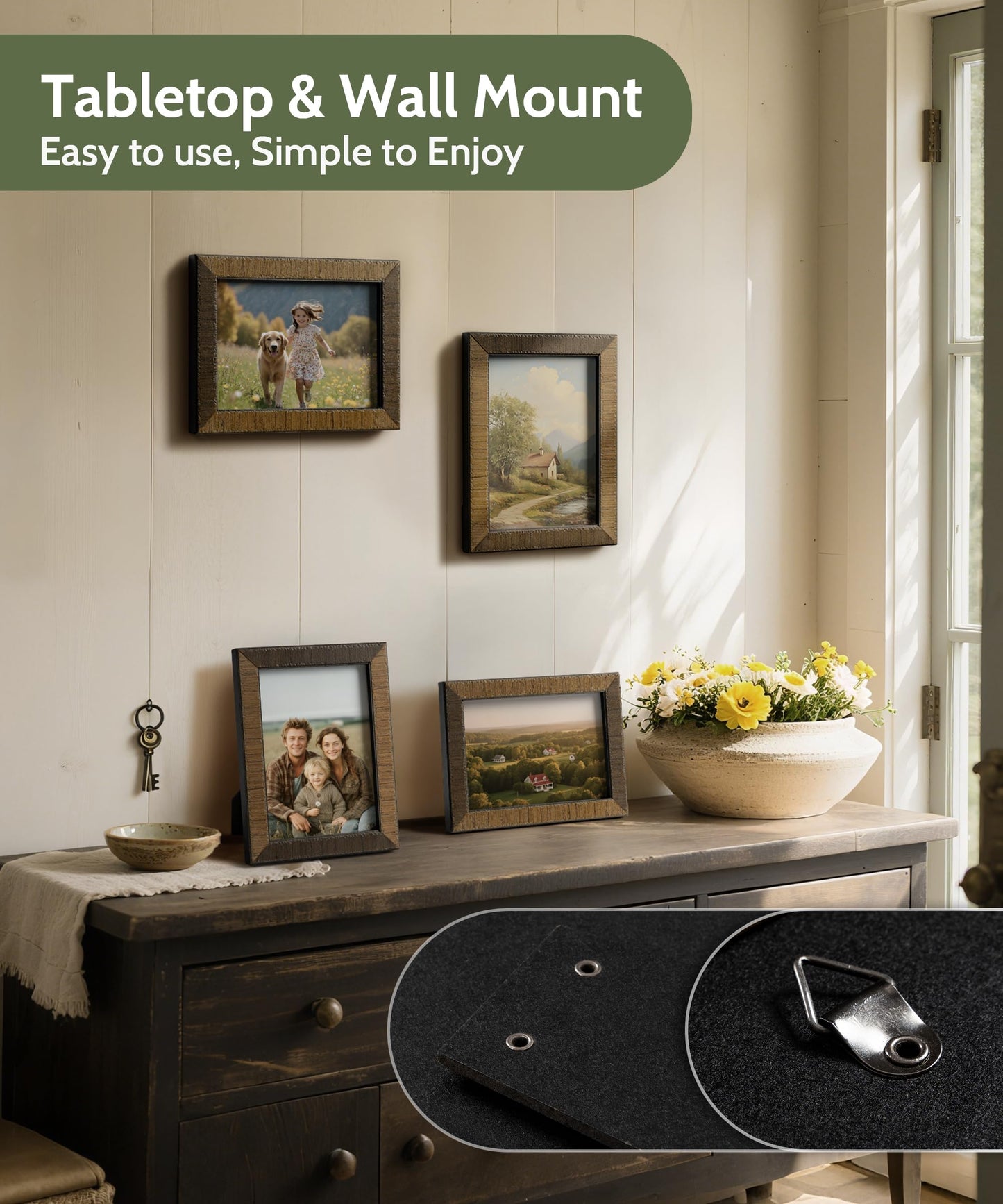 SUMGAR 5x7 Wooden Picture Frame Natural Rustic 5 x 7 Picture Frames Solid Wood Photo Frame Wall Living Room Decor Tabletop and Wall Hanging Gift for Family Grandma Mom Wood Grain Design