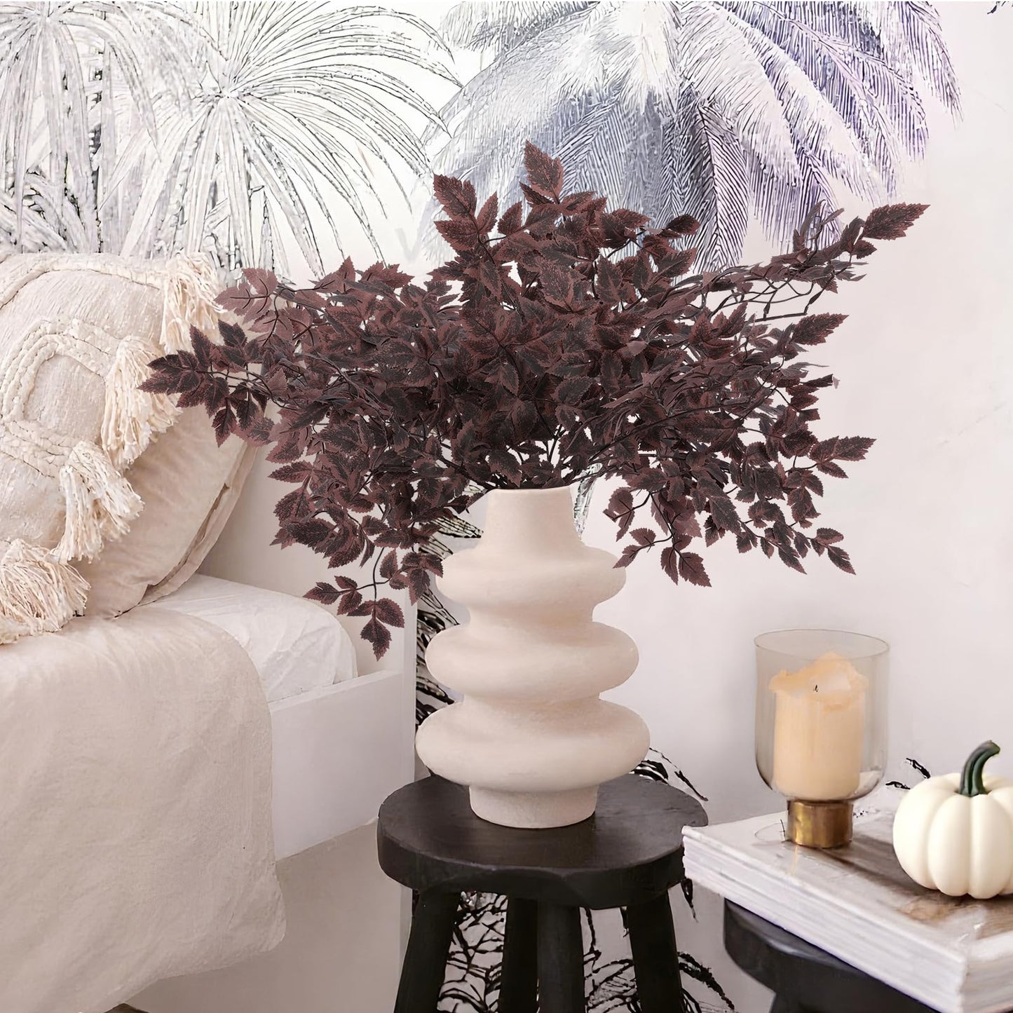 Hananona 4 Pcs Artificial Cimicifuga Leaf Spray, 23 in Faux Burgundy Fall Greenery Branch with Long Stems for Vase, Farmhouse Thanksgiving Autumn Centerpiece Halloween Decor (4, Chocolate, 23 in)