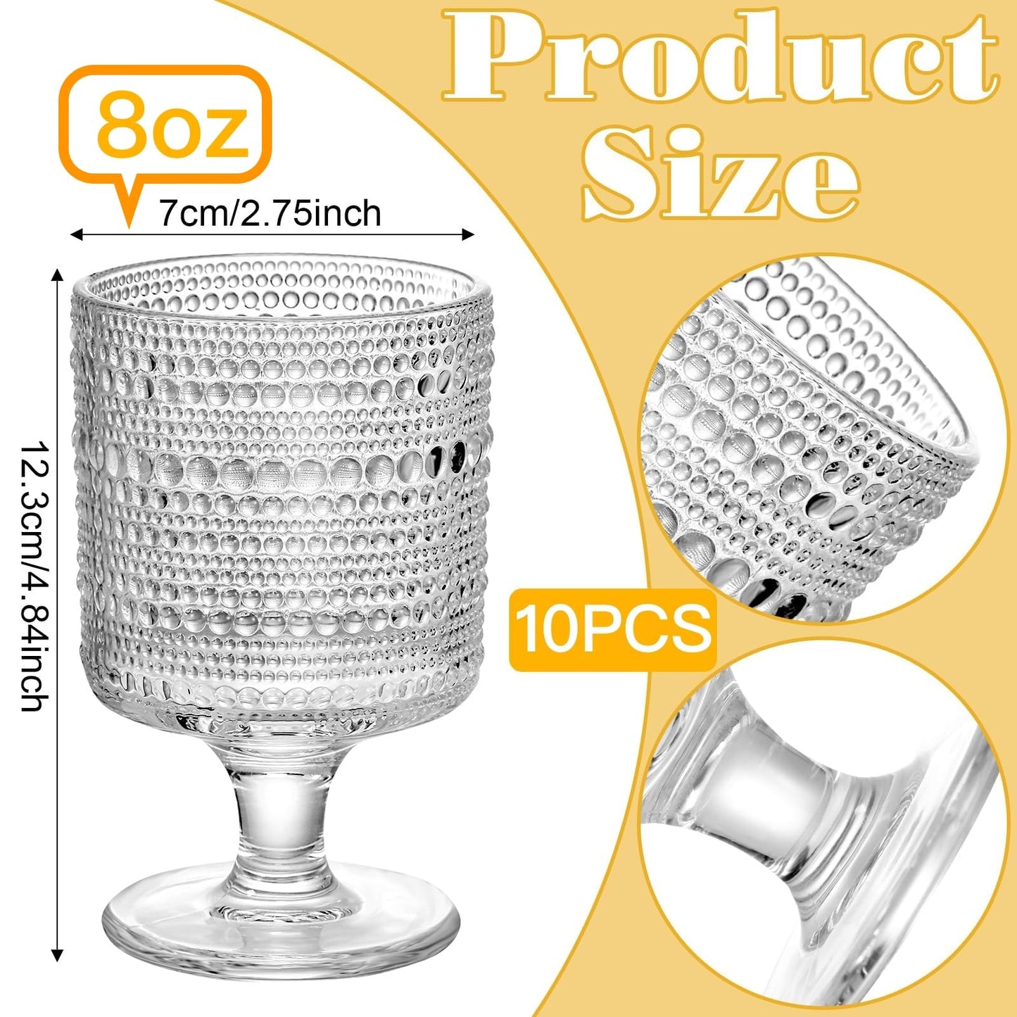 Hobnail Drinking Glasses, 8 oz Vintage Wine Glasses, Goblet Glasses Set of 10, Vintage Glassware for Iced Tea, Wine, Beer, Juice, Cocktail, Whiskey