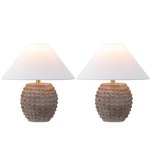 JONATHAN Y JYL5601C-SET2 Effie 18.25" Minimalist Scandinavian Ceramic/Iron Hobnail LED Table Lamp for Bedroom, Living Room, Office, College, Nightstands and Coffee Table, Matte Taupe (Set of 2)