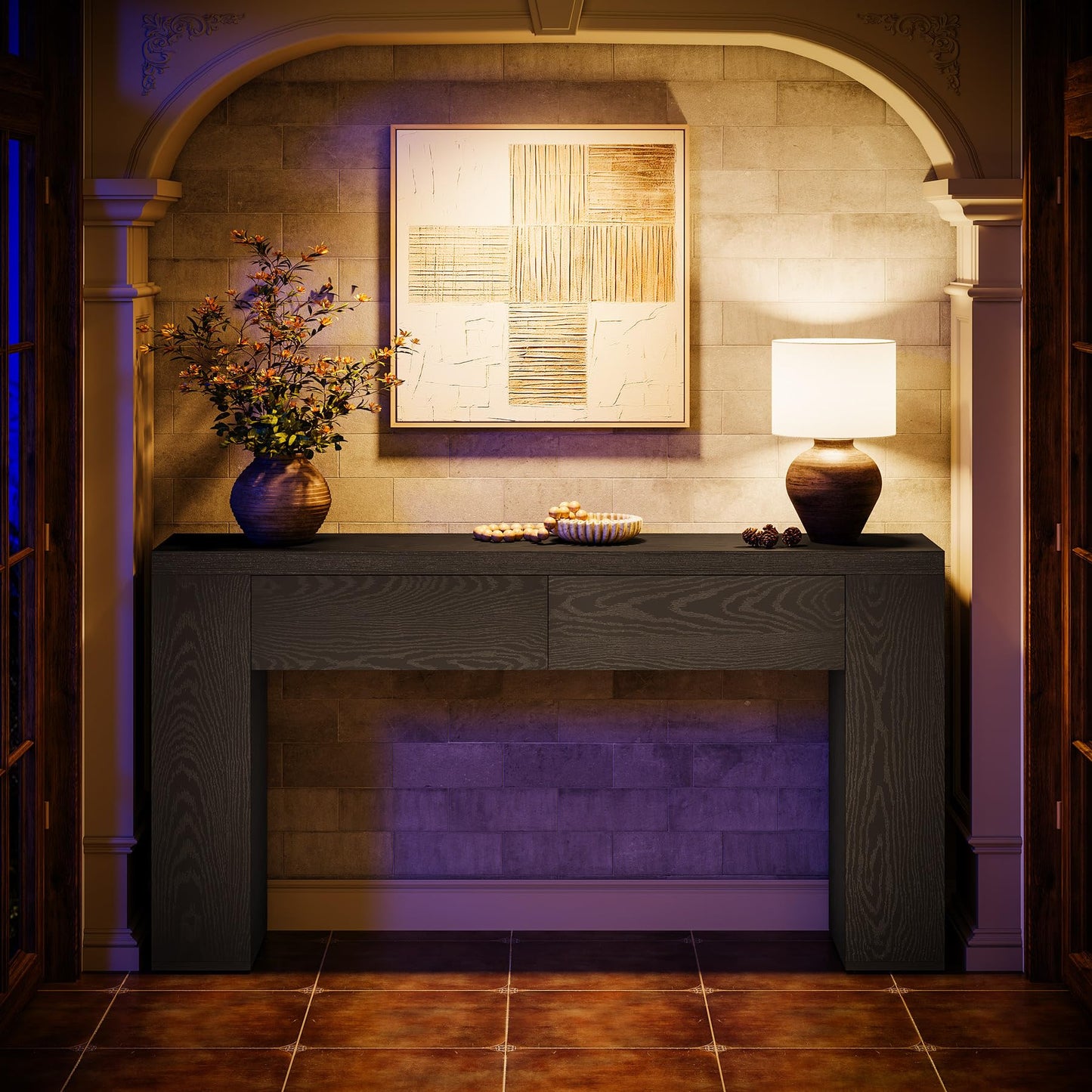 Tribesigns 63-Inch Wooden Console Table with 2 Hidden Drawers, Farmhouse Rustic Brown Sofa Table for Living Room, Hallway, Entrance, Foyer, Easy Assembly (Black)