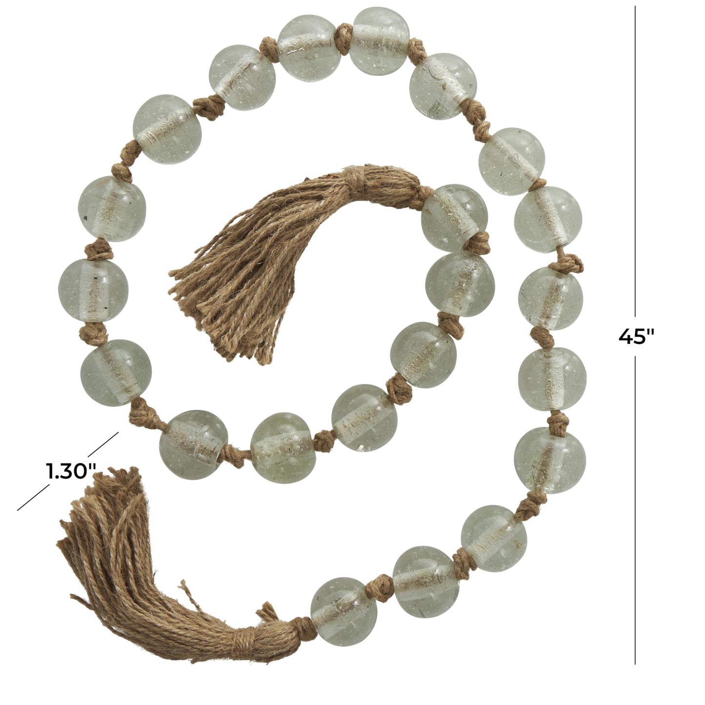 Deco 79 Glass Handmade Round Beaded Garland with Tassel with Knotted Brown Jute, 45" x 1" x 1", Clear