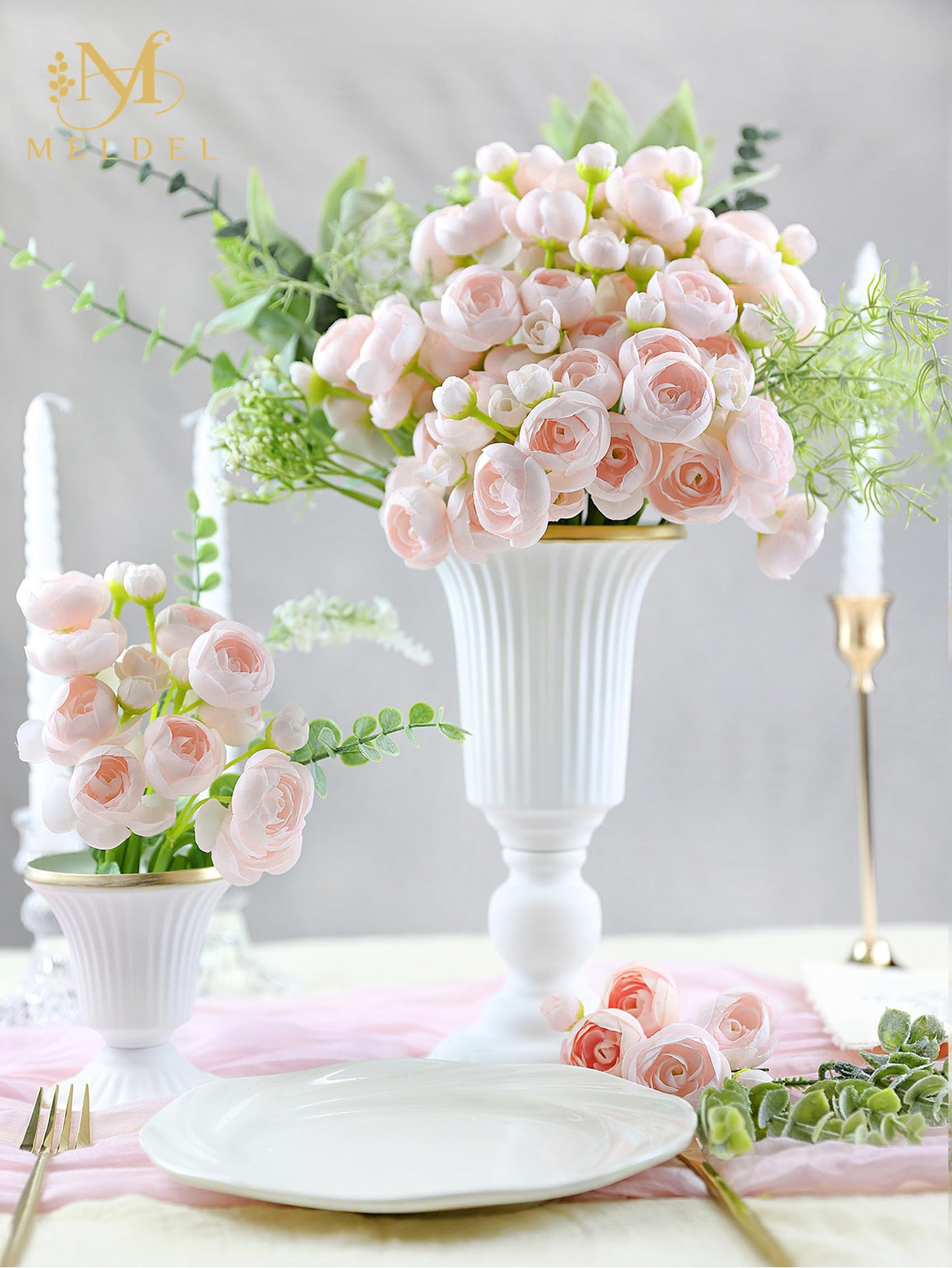 Meldel 32Pcs Ranunculus Artificial Flower, Faux Silk Mini Ranunculus Flowers for DIY Bouquet, Bulk Fake Peony Wedding Filler Flowers for Centerpieces Arrangements Bridal Shower Decorations Light Pink