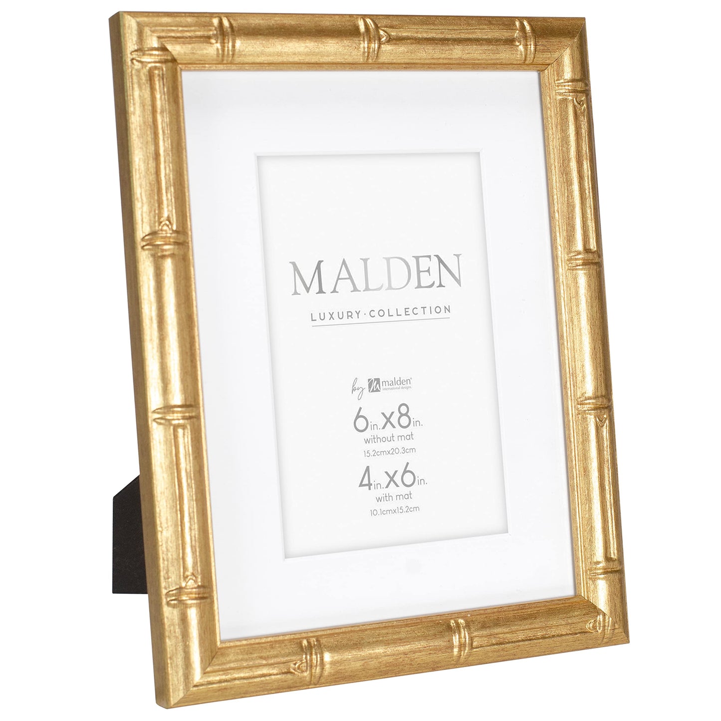 Malden International Designs 4x6 Matted Gold Bamboo PS Moulding Picture Frame Antique Gold Finish White Matboard