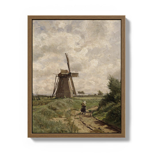 Bzstyleart Framed Vintage Wall Art,Vintage Windmill Art Warterproof Artwork for Shelf Decoration,8 x 10 Inch Farmhouse with Windmill,Canvas Print Cute Dorm Wall Decor for Bedroom Apartment