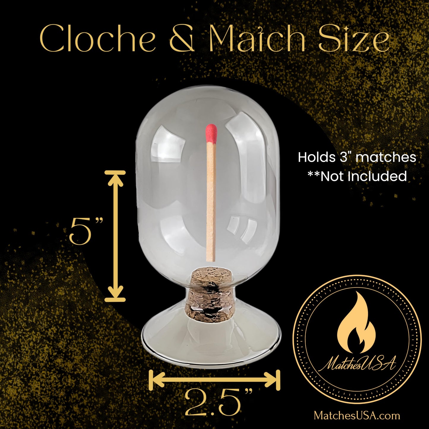 INCLUDES MATCHES ! | Smoke Gray Glass Matches Cloche | Grey Tinted Decorative Match Holder Jar for Candles Set Display (Black Matches)
