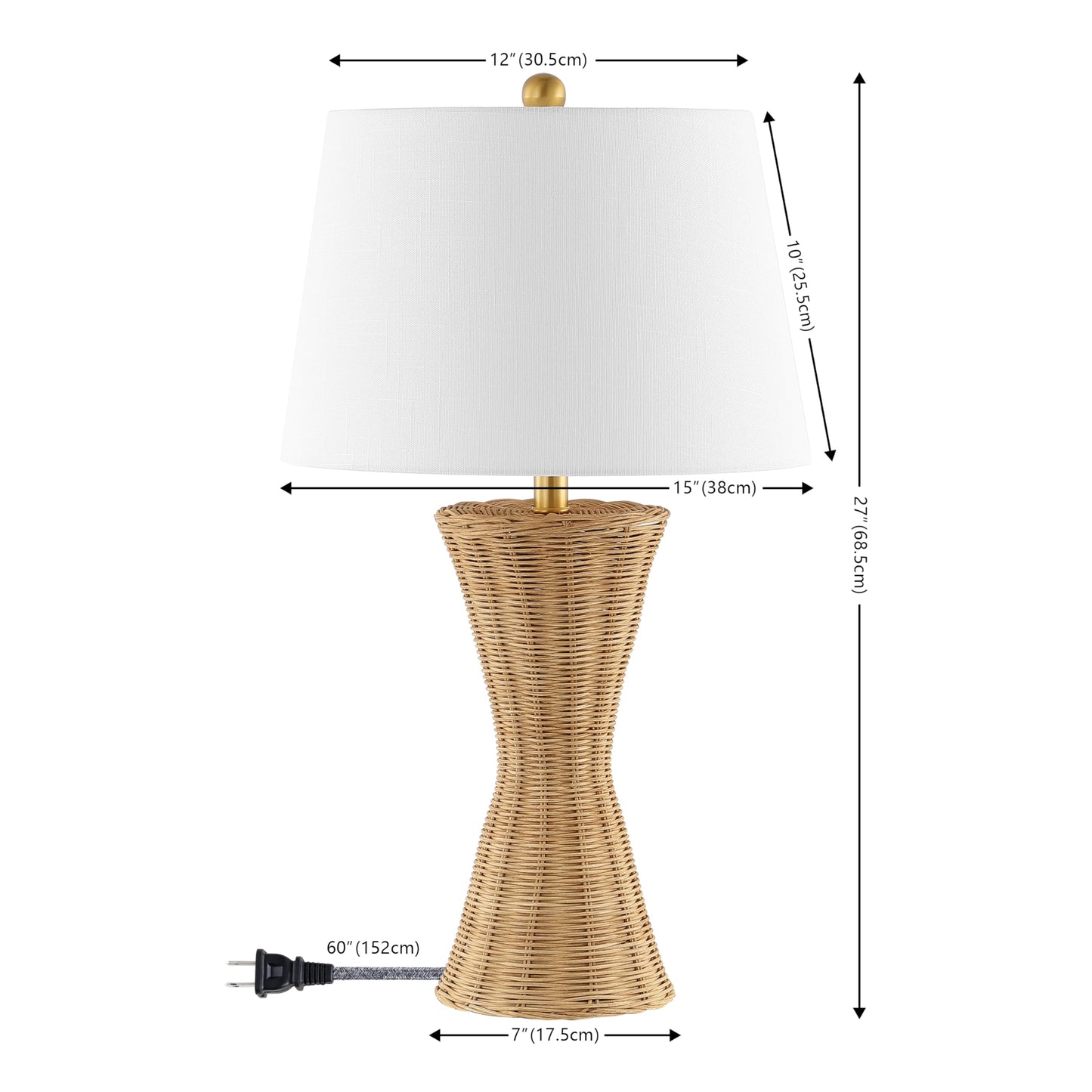 JONATHAN Y JYL4048A-SET2 Laura 27" Coastal Designer Iron/Rattan Wicker LED Table Lamp Bohemian, Style, Minimalist, Cottage, Transitional, Office, Living Room, Dining Room, Bedroom, Natural (Set of 2)