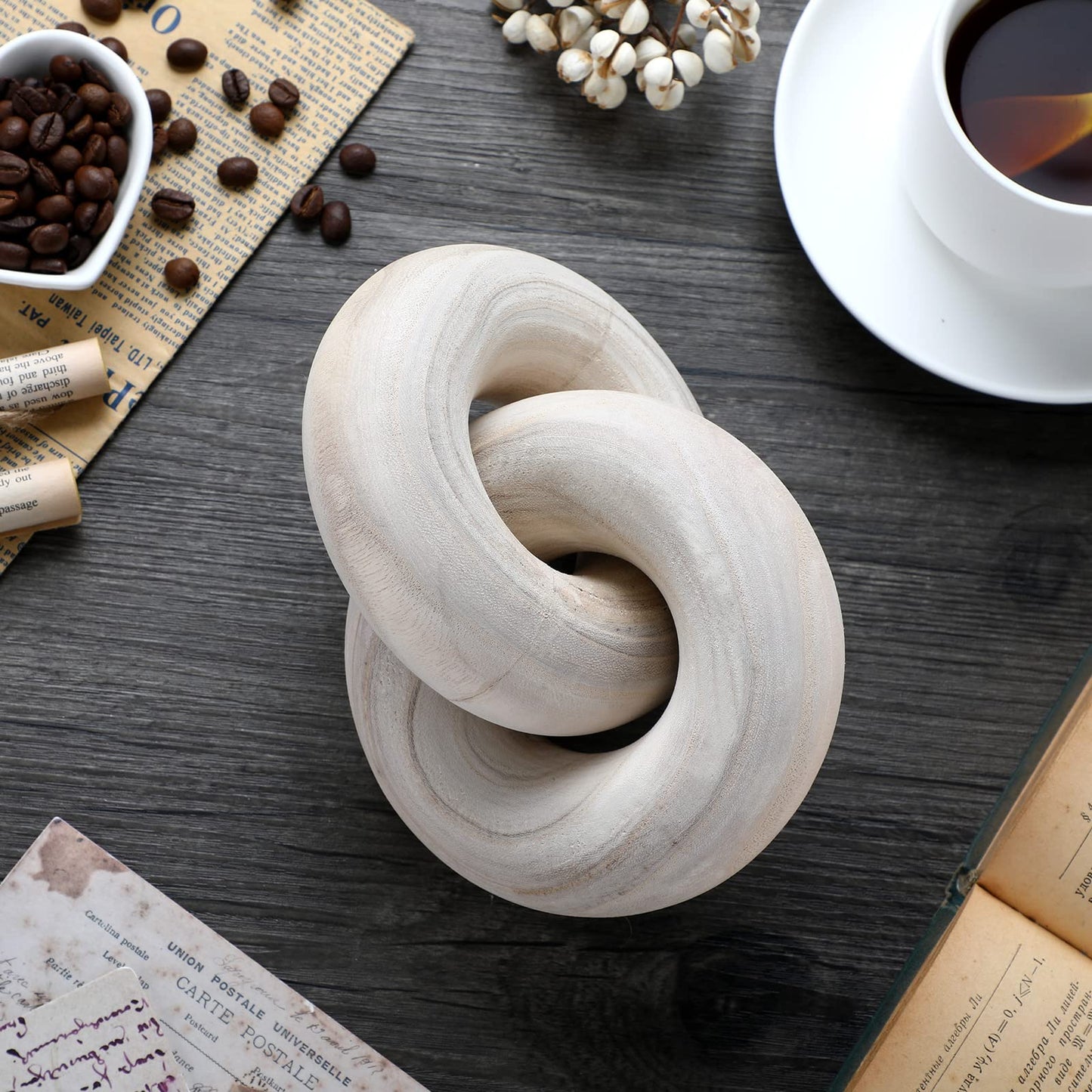 Yalikop 2 Link Wood Chain Link Decor Coffee Table Wooden Knot Decor Hand Carved Modern Farmhouse Ornament Boho Rustic Natural Chain Items for Home Living Room Bedroom Shelf Decorations(Wood)