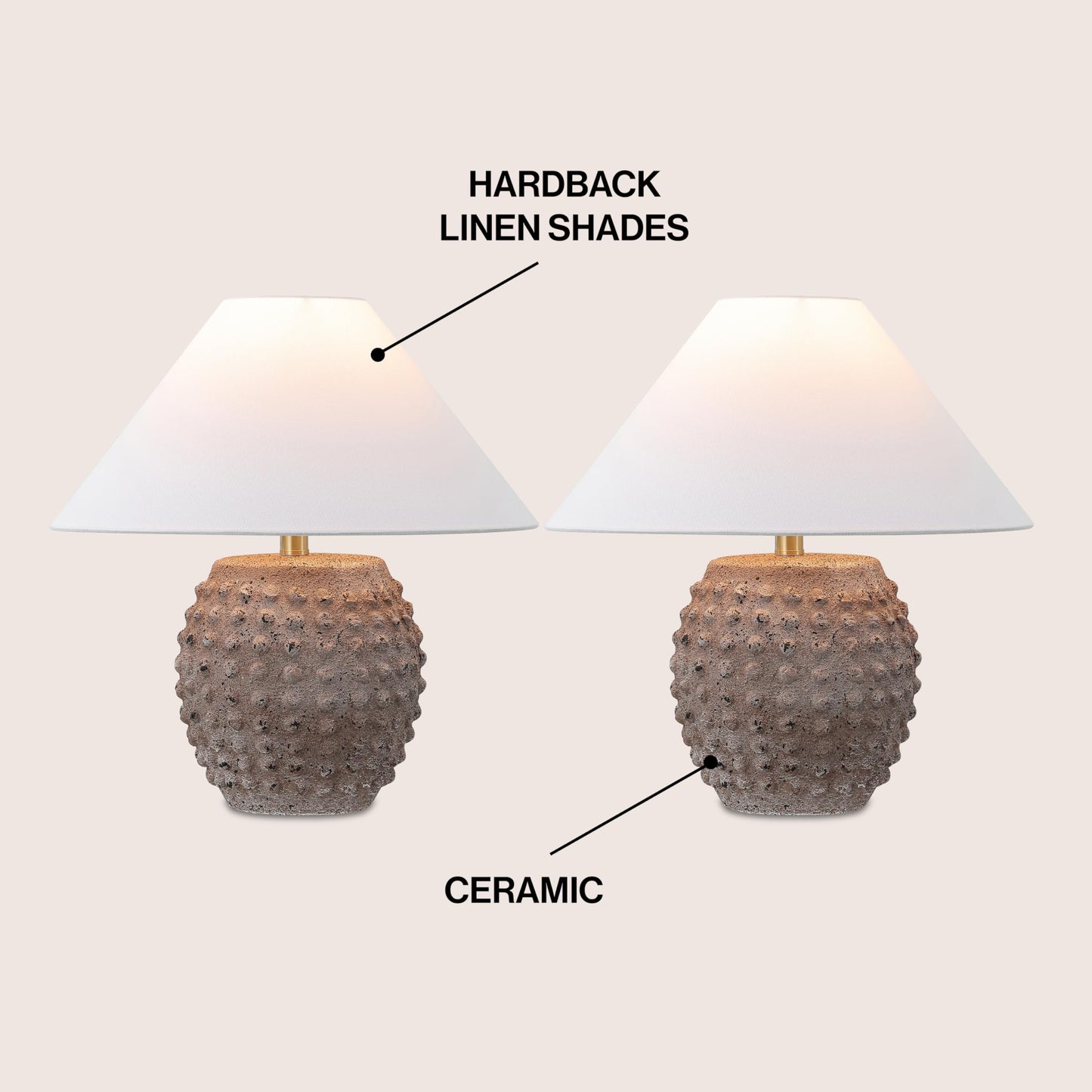 JONATHAN Y JYL5601C-SET2 Effie 18.25" Minimalist Scandinavian Ceramic/Iron Hobnail LED Table Lamp for Bedroom, Living Room, Office, College, Nightstands and Coffee Table, Matte Taupe (Set of 2)