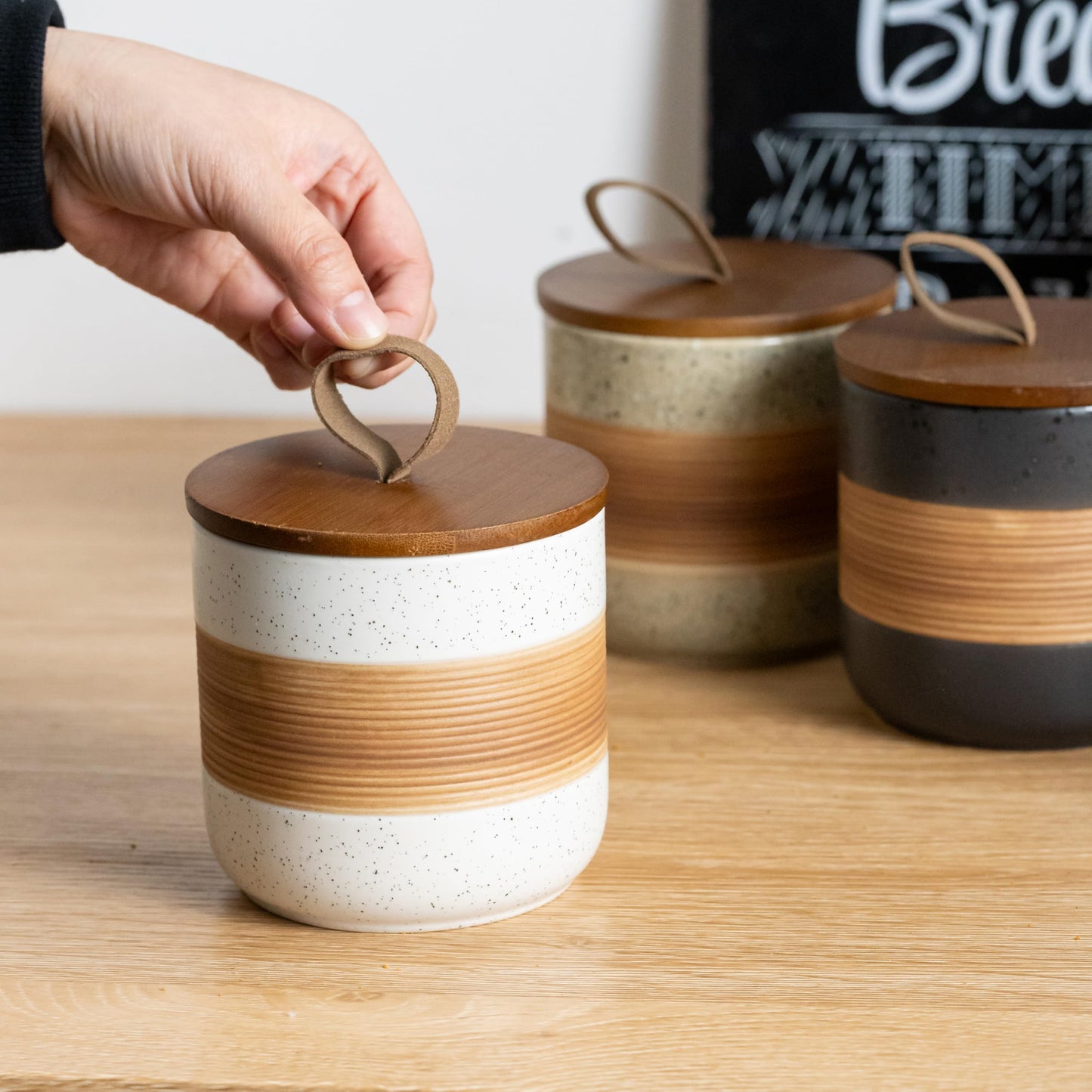 Miamolo Large Storage Containers with Lids, Ceramic Coffee Container Kitchen Food Storage Jars for Spice Sugar Tea Bag, Stackable Decorative Jars for Counter, White & 61oz