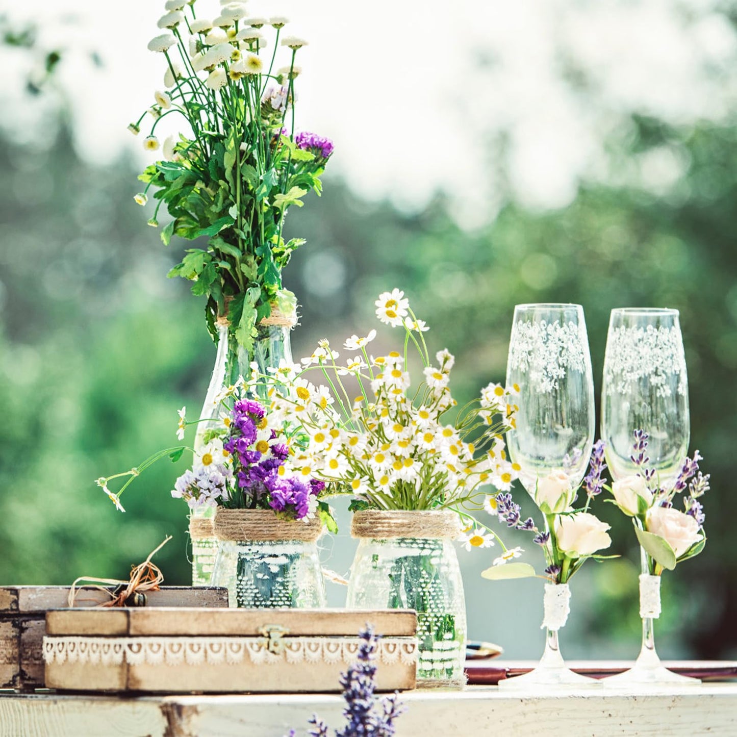 Hanycon 2 Bundles Small Artificial Daisy Flowers Bouquet Faux Silk Tiny Daisy Flowers for Home Garden Vase Decor (White)