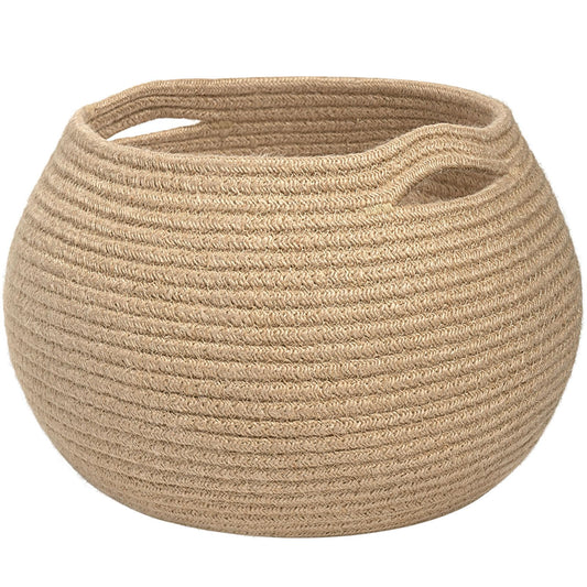 Goodpick Wicker Storage Basket for Living Room, Small Round Woven Basket for Toys, Towel, Bedroom, Children Corner Decoration Plant Baskets Indoor, Jute, 10"D x 8.3"H