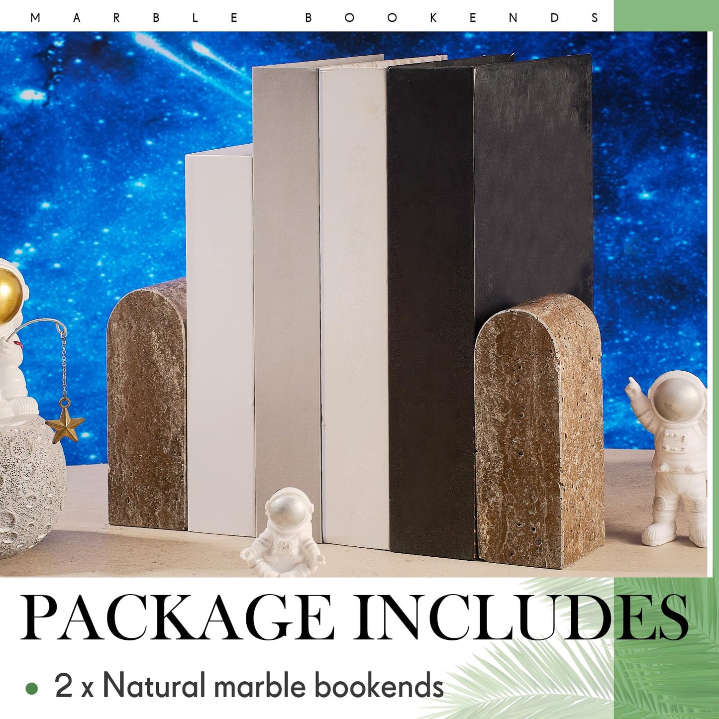 CroBlissful 2 Pcs Travertine Natural Marble Bookends for Shelves, Decorative Book Ends Solid Bookends Heavy Duty Book Holders, Bookshelf Decor for Home Study Bathroom Kitchen Cd Video Games (Grey)