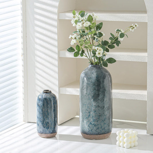 Uiddo Flower Vase,Grey Blue Ceramic Vases Set of 2,Flower Vase for Home Decor,Decorative Vase for Pampas Grass, Boho Decorative Vase for Home Living Room Dining Table Farmhouse Office Decor
