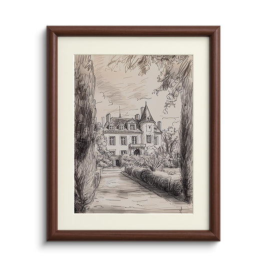 InSimSea Framed Canvas Wall Art with Mat, Vintage Neutral Architecture Sketch Prints Picture, Vintage Landscape Wall Art for Living Room Bedroom Office, 11x14 Inch(Walnut)