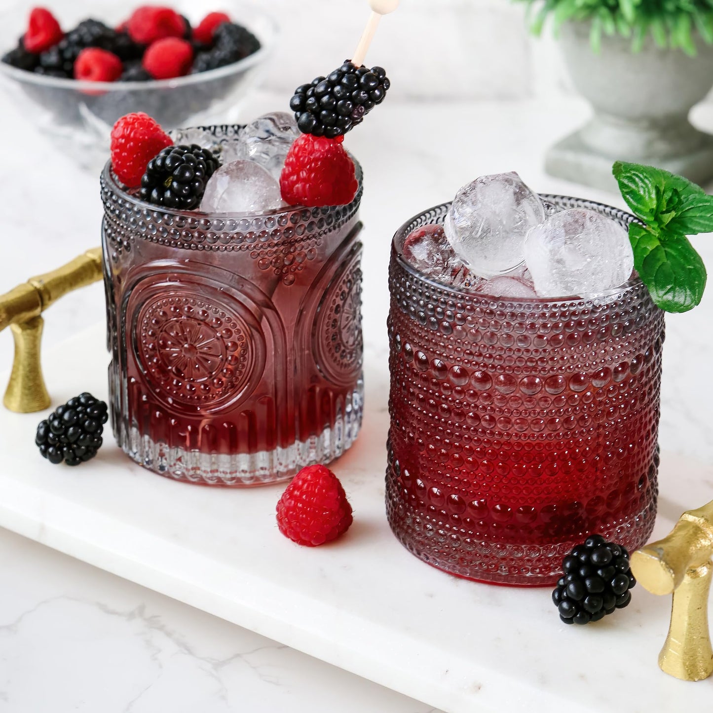 Kate Aspen Hobnail Beaded Drinking Glasses Vintage Glassware Set | Cocktail Glass Set, Juice Glass, Water Cups | Makes A Great Hostess Gift, Gift for Newlyweds (Smoke Grey)