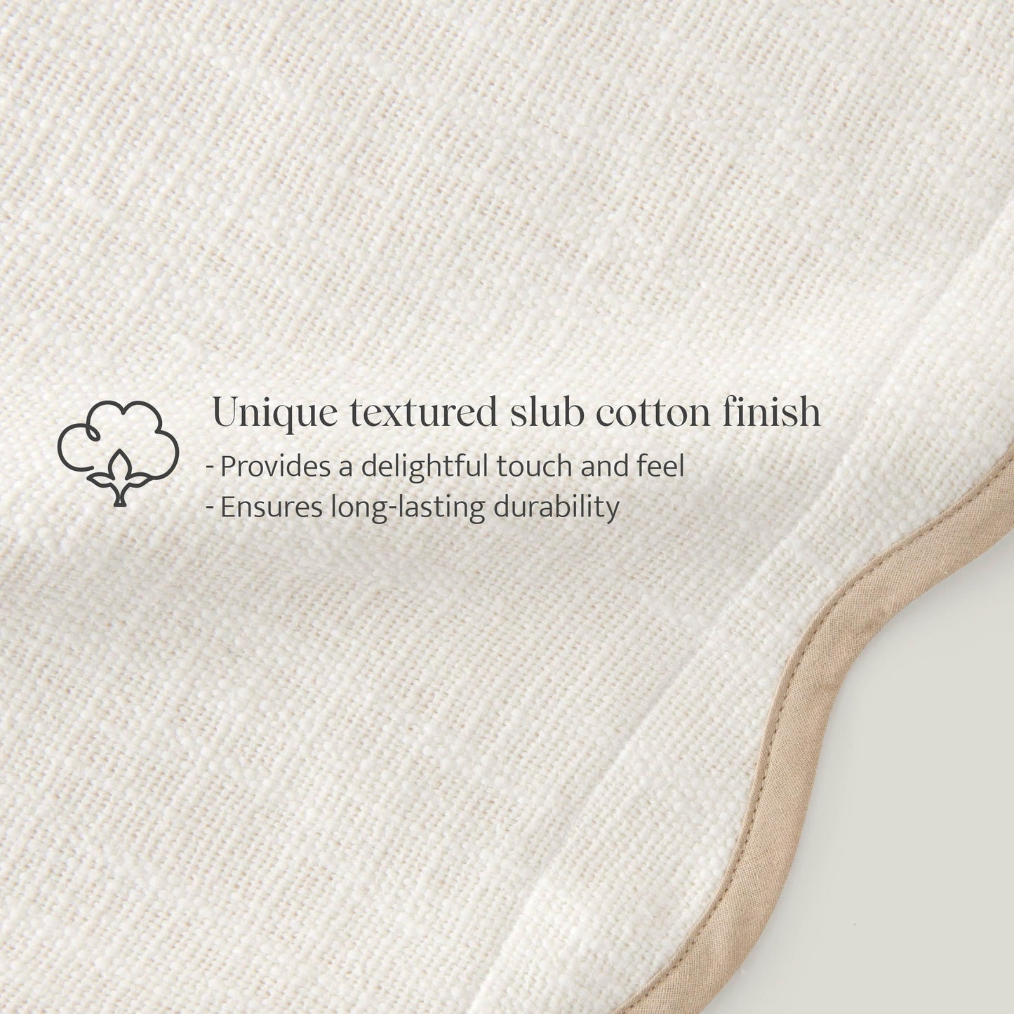 Double Stitch Scalloped Throw Pillow Covers - 100% Cotton Decorative Boho Pillow Covers 18 x 18, Made in India, Square Cushion Case, Modern Home Decor for Couch Sofa Living Room, Cream