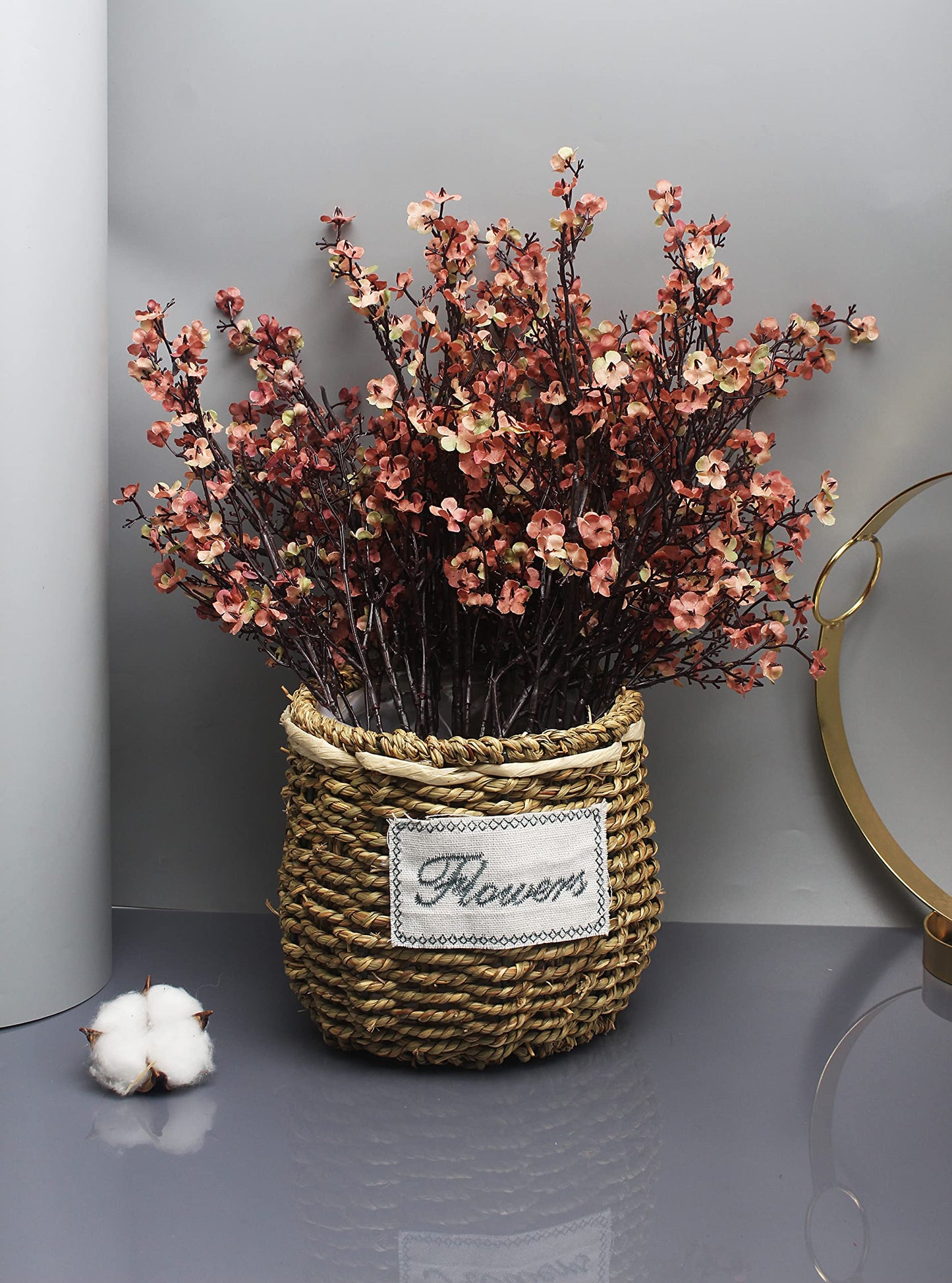 JAKY-Global Babys Breath Silk Artificial Flowers 6 Bundle European Fake Flowers Decor Wedding Party Fall Stems Decoration Bouquets DIY Home Garden,Farmhouse,Living Room Decor (Beige Brown-6pcs)