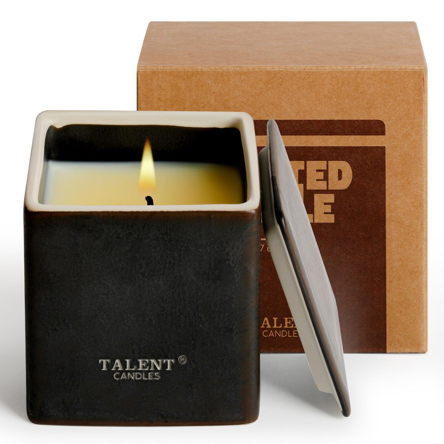 Candles for Home Scented, Modern Rustic Ceramic Candle Jar, Soy Candles Non Toxic in Elegant Ceramic Jar, Dark Leather & Oud