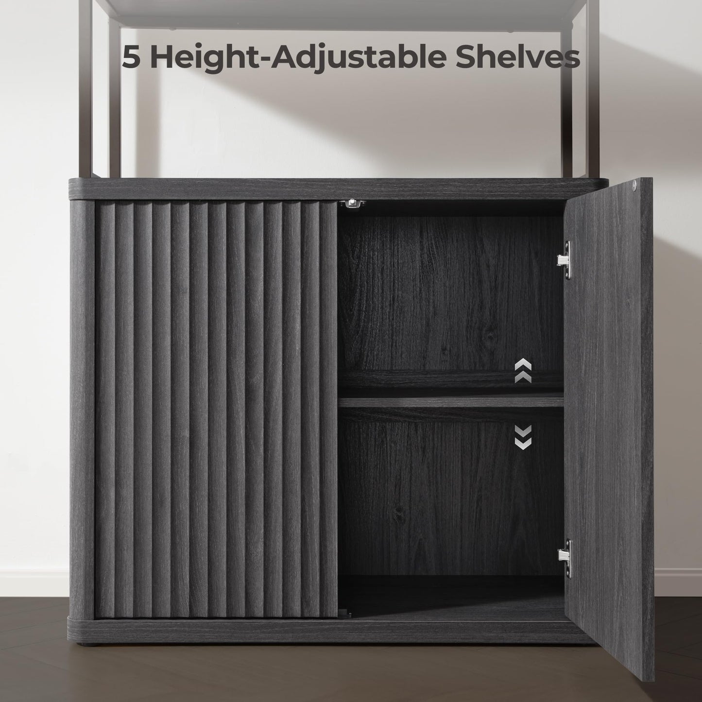 SICOTAS Book Shelf Fluted Bookshelf 71" Tall Bookcase with Doors Storage 5 Tier Mid Century Modern Bookshelves Large Shelves Metal Book Cases for Living Room Office Bedroom Kitchen Library (Black)