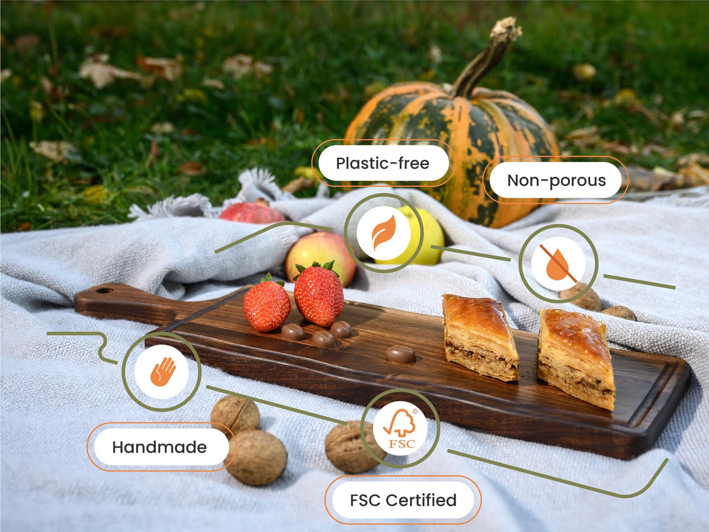 Elegant American Black Walnut Wood Long Serving Board with Handle - Charcuterie Wooden Board - Stylish Versatility for Culinary Delights - Reversible with Juice Groove - 19x6x0.8 in - Woodie Poppins