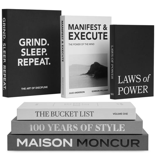 Moncur Home Decorative Books Set of 3 Black & White Coffee Table Decor Removable Covers Fake Books for Decoration with Real Blank Pages For Home Decor Faux Books For Decoration Motivational Desk Decor