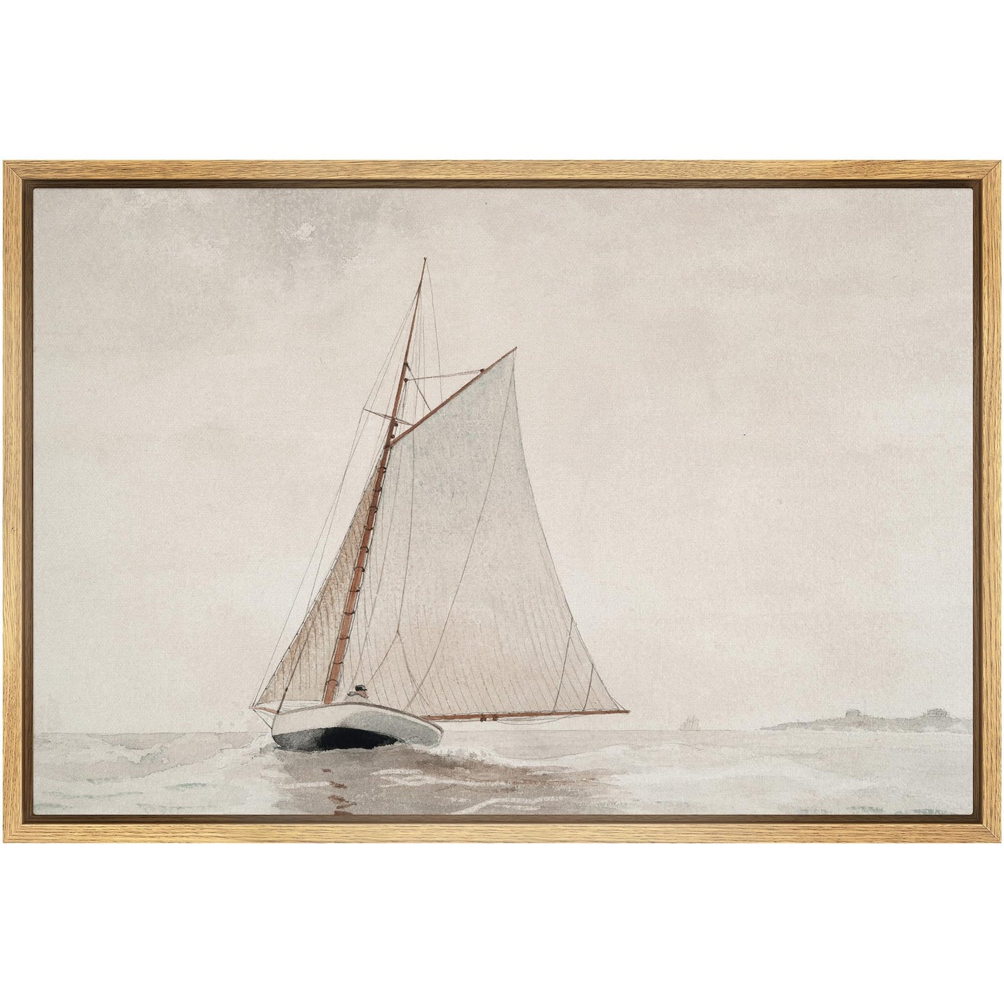 SIGNFORD Framed Canvas Print Wall Art Classic Sailboat Sketch Nautical Watercolor Illustrations Modern Art Minimal Relax/Calm for Living Room, Bedroom, Office - 16"x24" Natural