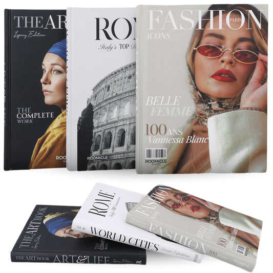 Elegant Decorative Books - Set of 3 Designer Faux/Fake Books for Decoration - Enhance Your Coffee Table, Mantle & Bookshelf Decor - Book Decor Aesthetic Collection - Real Blank Pages Inside