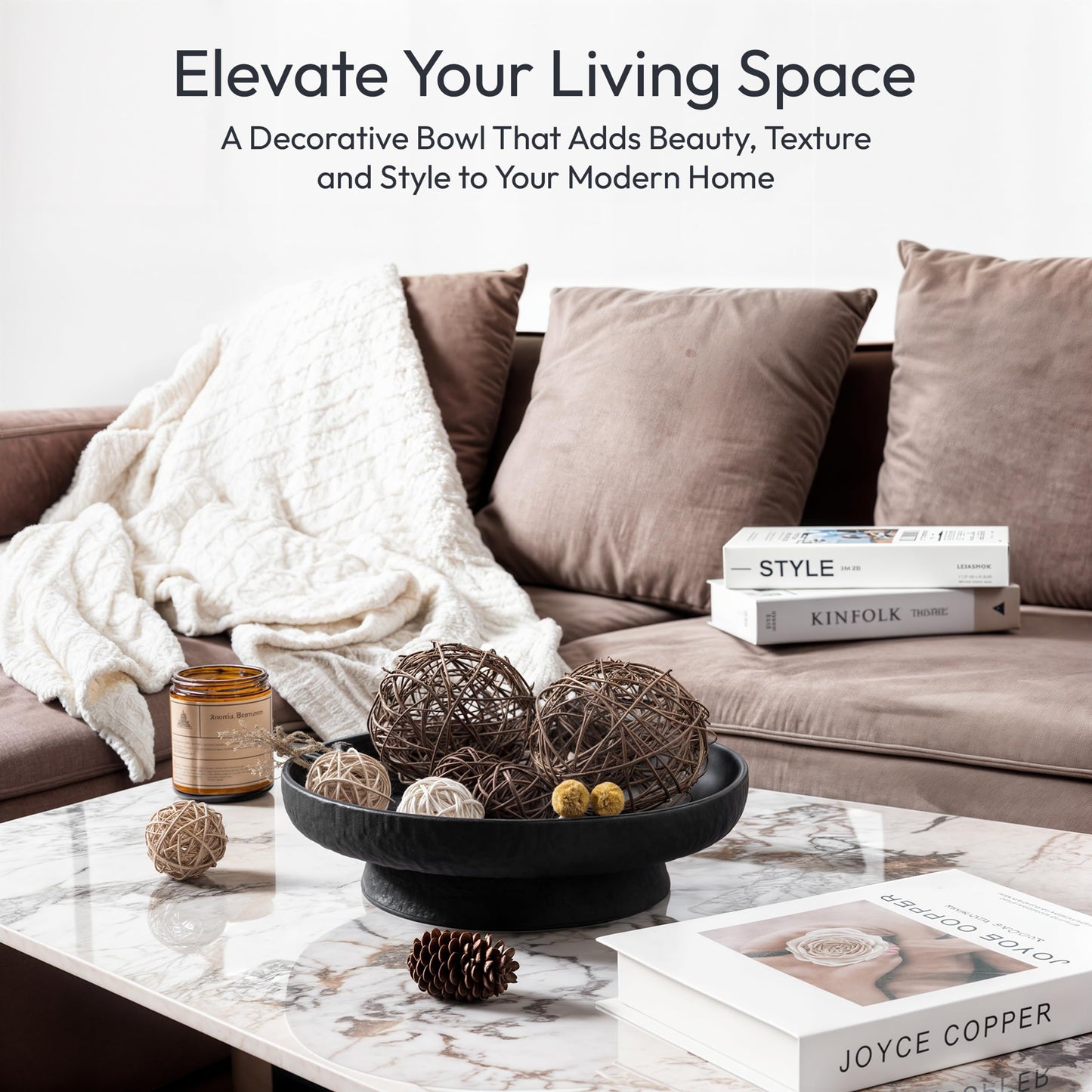 Granite Inspired Matte Black Fruit Bowl | Wide, Shallow Textured Pedestal Bowl | 11 Inch Unique Centerpiece for Table or Decor for Entryway Table