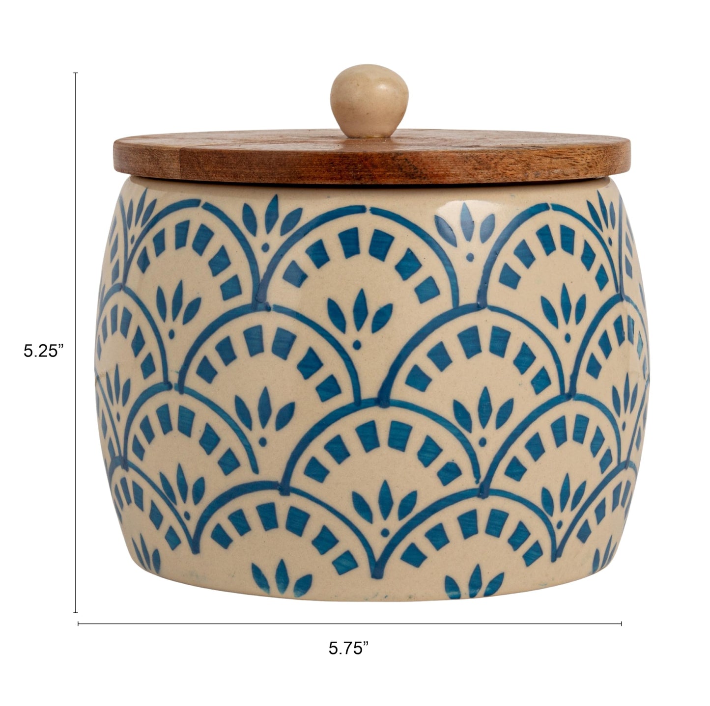 Creative Co-Op Stoneware Canister with Lid, Cream Color, Blue and Natural