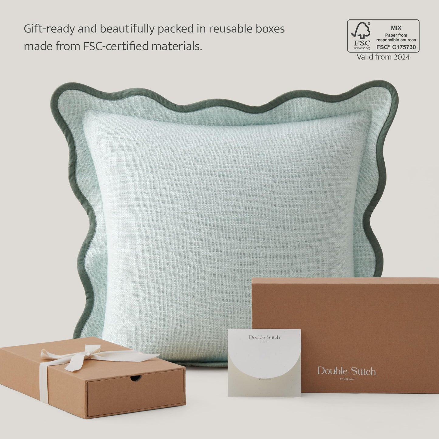 Double Stitch Scalloped Throw Pillow Covers - 100% Cotton Decorative Boho Pillow Covers 18 x 18, Made in India, Square Cushion Case, Modern Home Decor for Couch Sofa Living Room, Aqua Mint