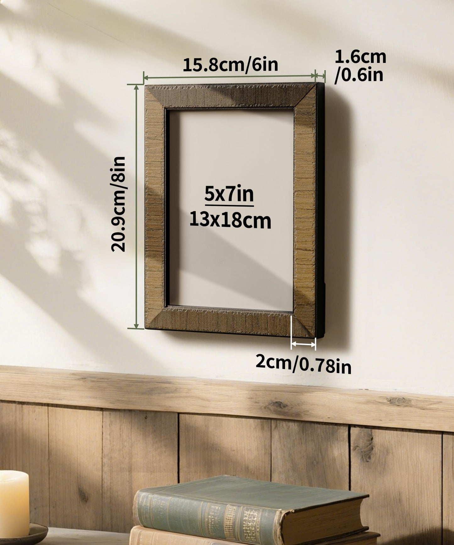 SUMGAR 5x7 Wooden Picture Frame Natural Rustic 5 x 7 Picture Frames Solid Wood Photo Frame Wall Living Room Decor Tabletop and Wall Hanging Gift for Family Grandma Mom Wood Grain Design