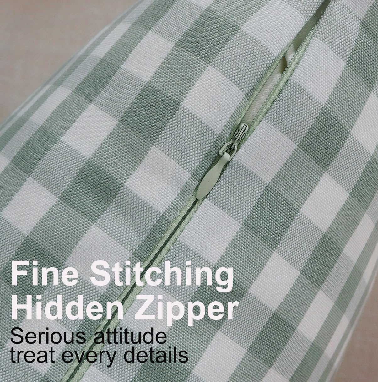 CARRIE HOME Set of 2 Farmhouse Sage Green Gingham Throw Pillow Covers 18x18 Checkered Plaid Decorative Pillow Cover Classic Retro Plaid Decor for Room Patio and Porch, Grey Green and White Gingham