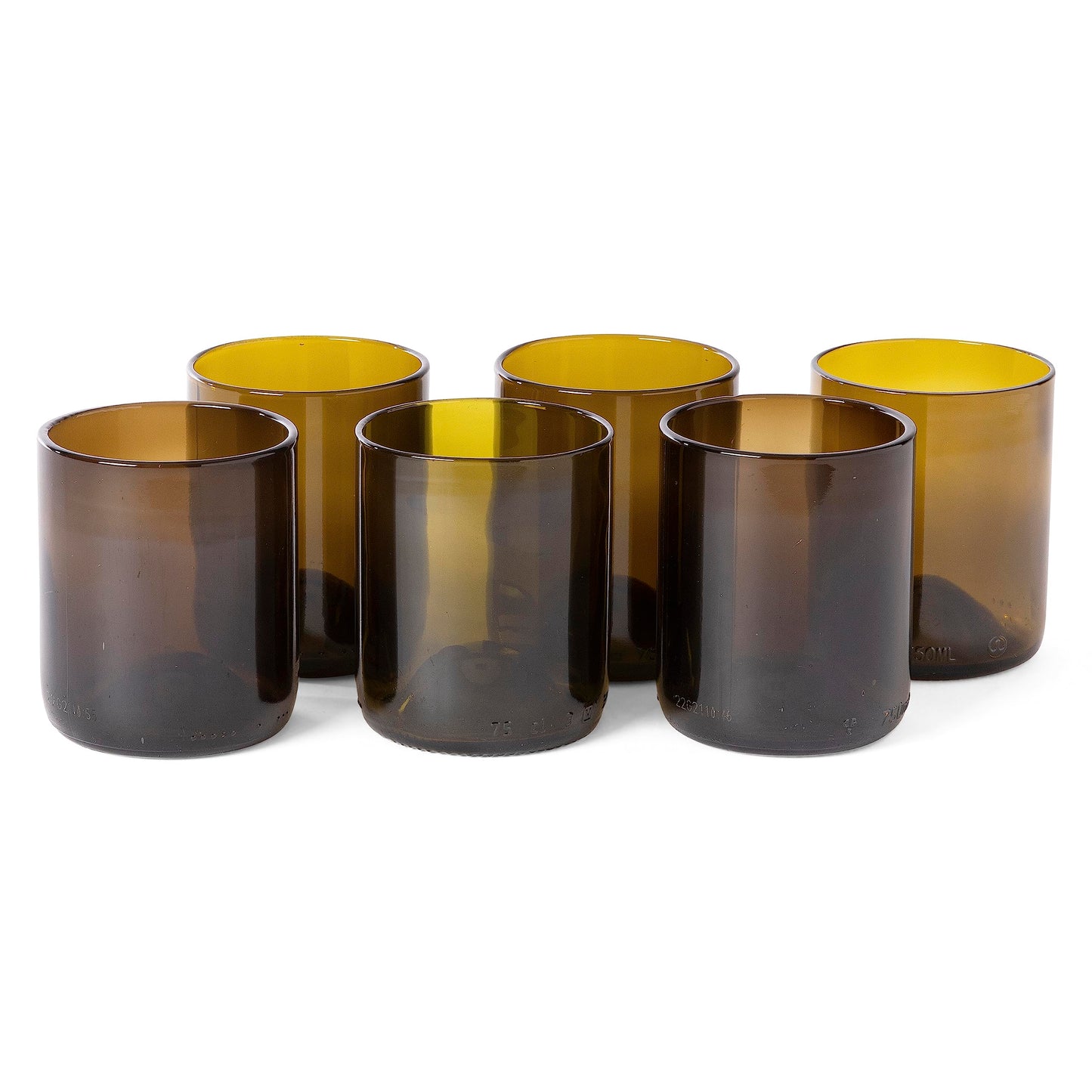 IWAS Upcycled Olive Drinking Glasses | 250 ML | 8.45 OZ | Set of 6 | Sustainable Water Glasses | Environmentally Friendly Dark Brown Glasses For Home